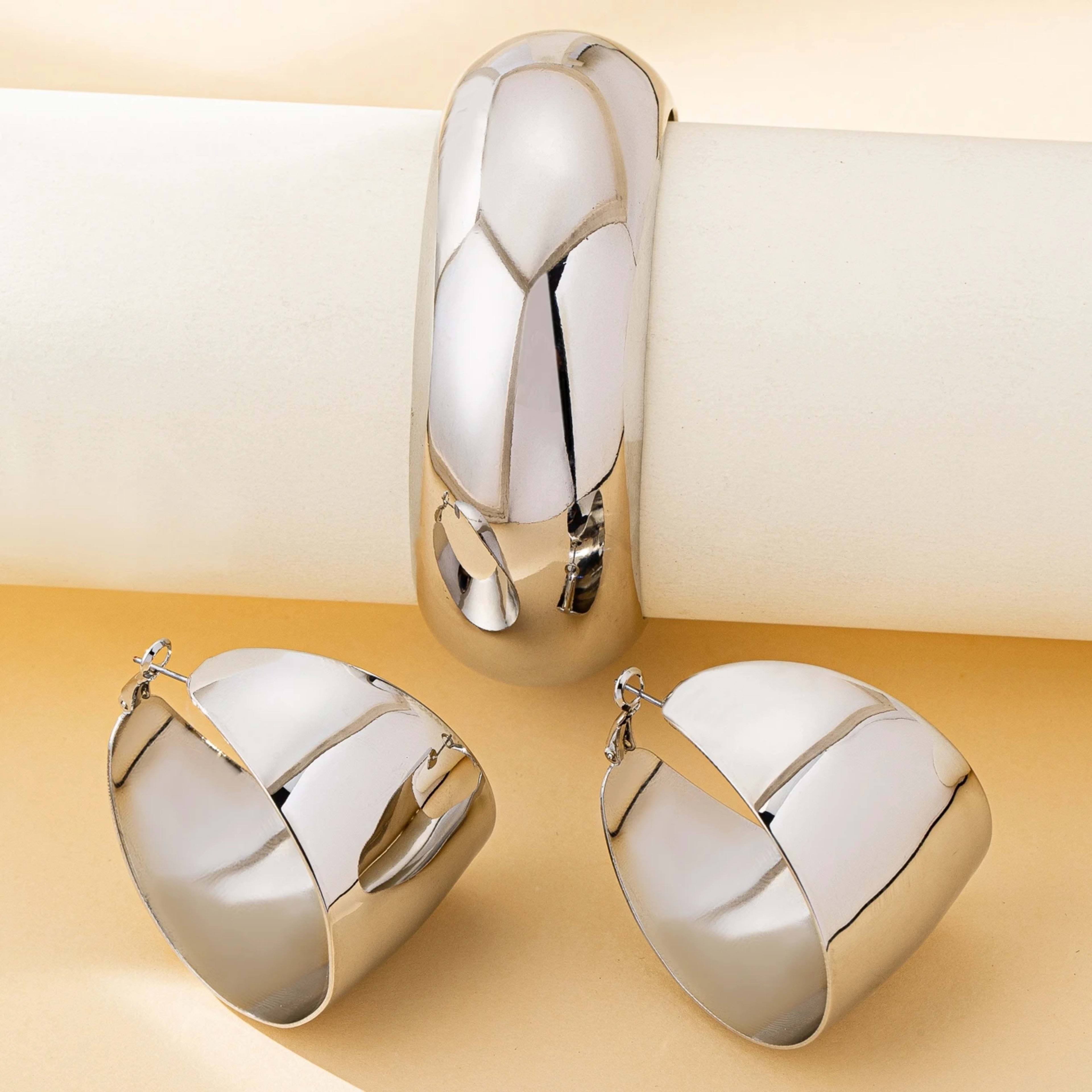 Women's Jewelry Set, Simple and Stylish Glossy Bracelet and Earring Set, Suitable for Daily Wear and Vacation Wear 4