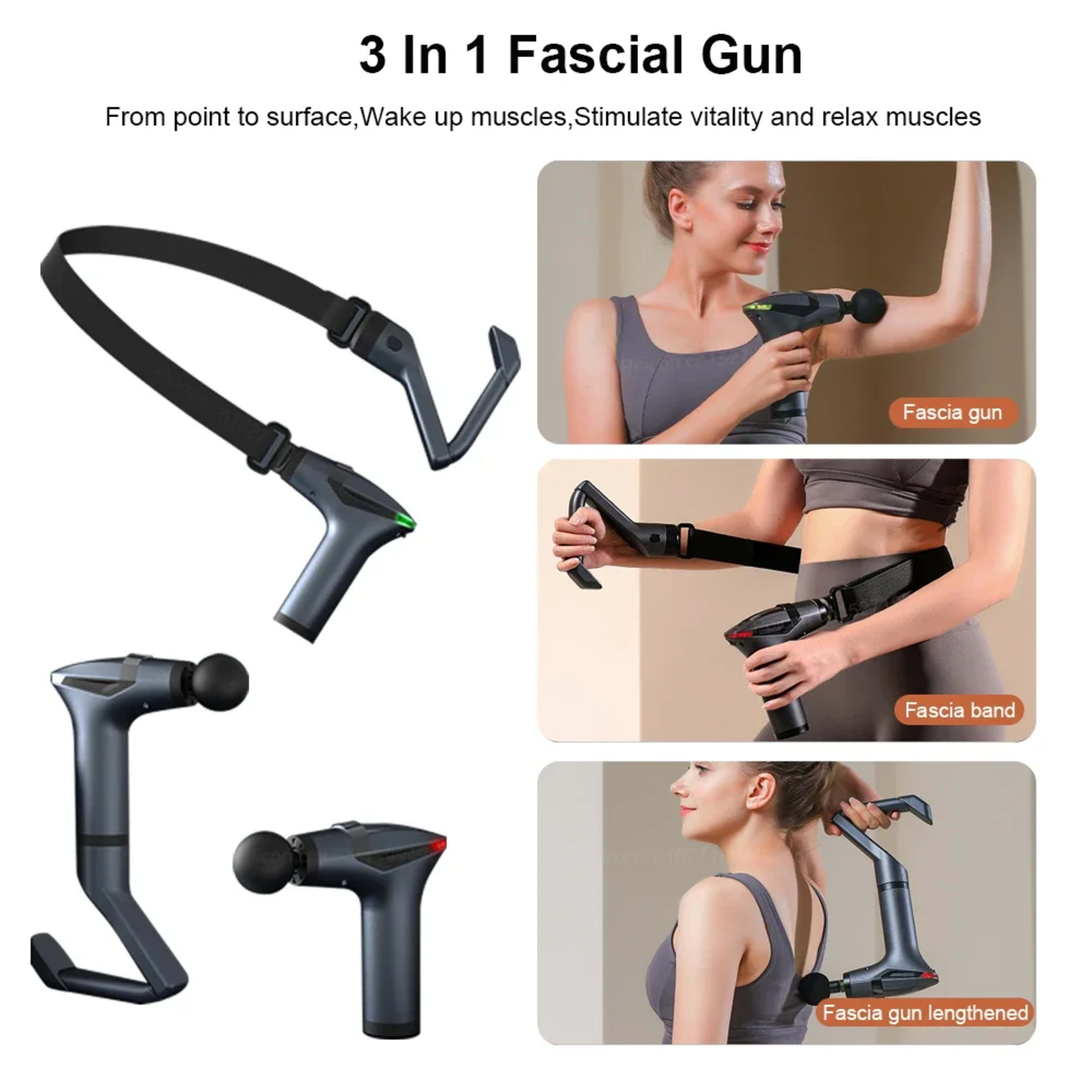 Fascia Massage Gun High Frequency Muscle Massage Gun Professional Body Back Shoulder Neck Waist Massager with Bent Long  2