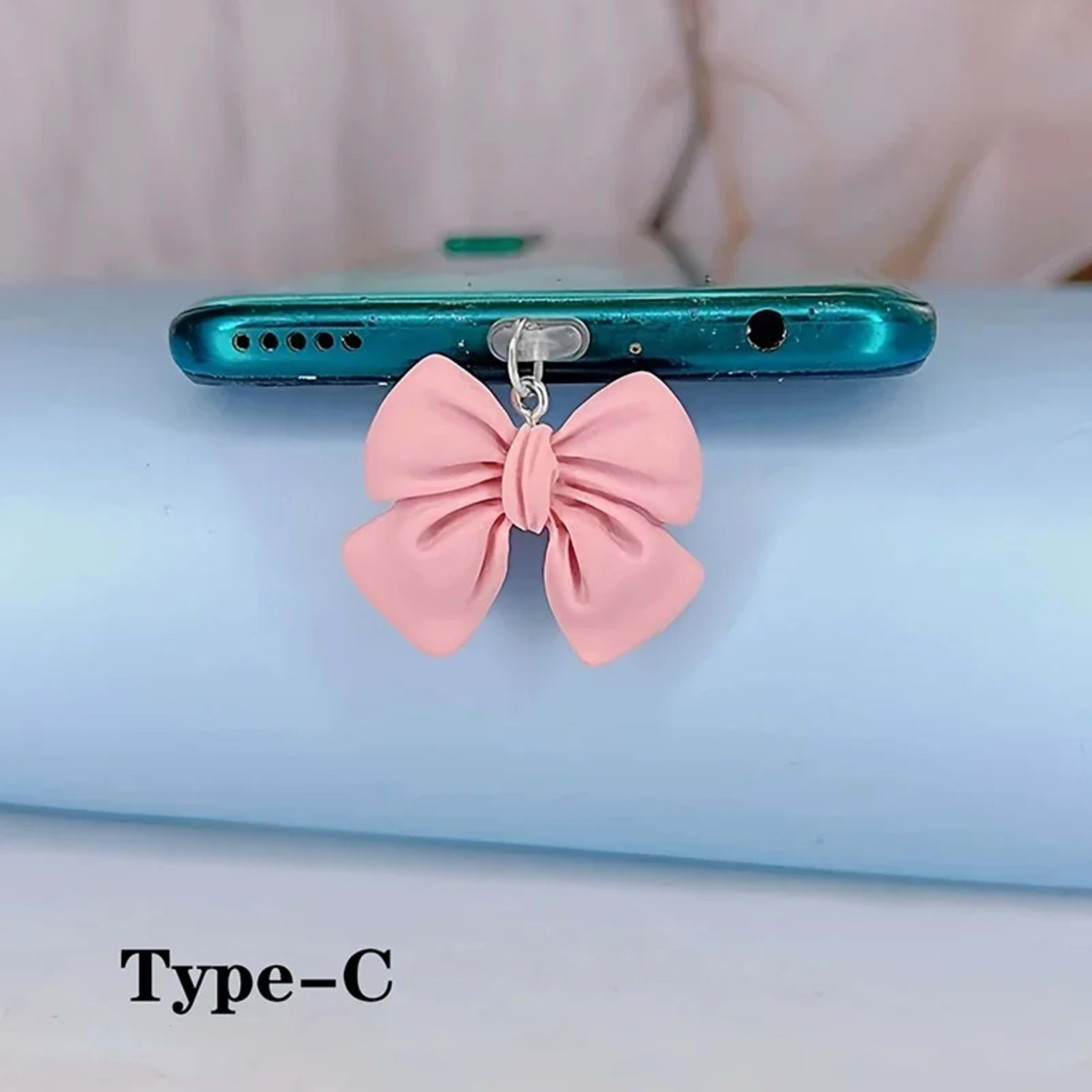 1pcs Cute Pink Bow Phone Dust Plug Accessories Decoration Hanging Pendant for IPhone for Samsung Type-C Charging Port 8