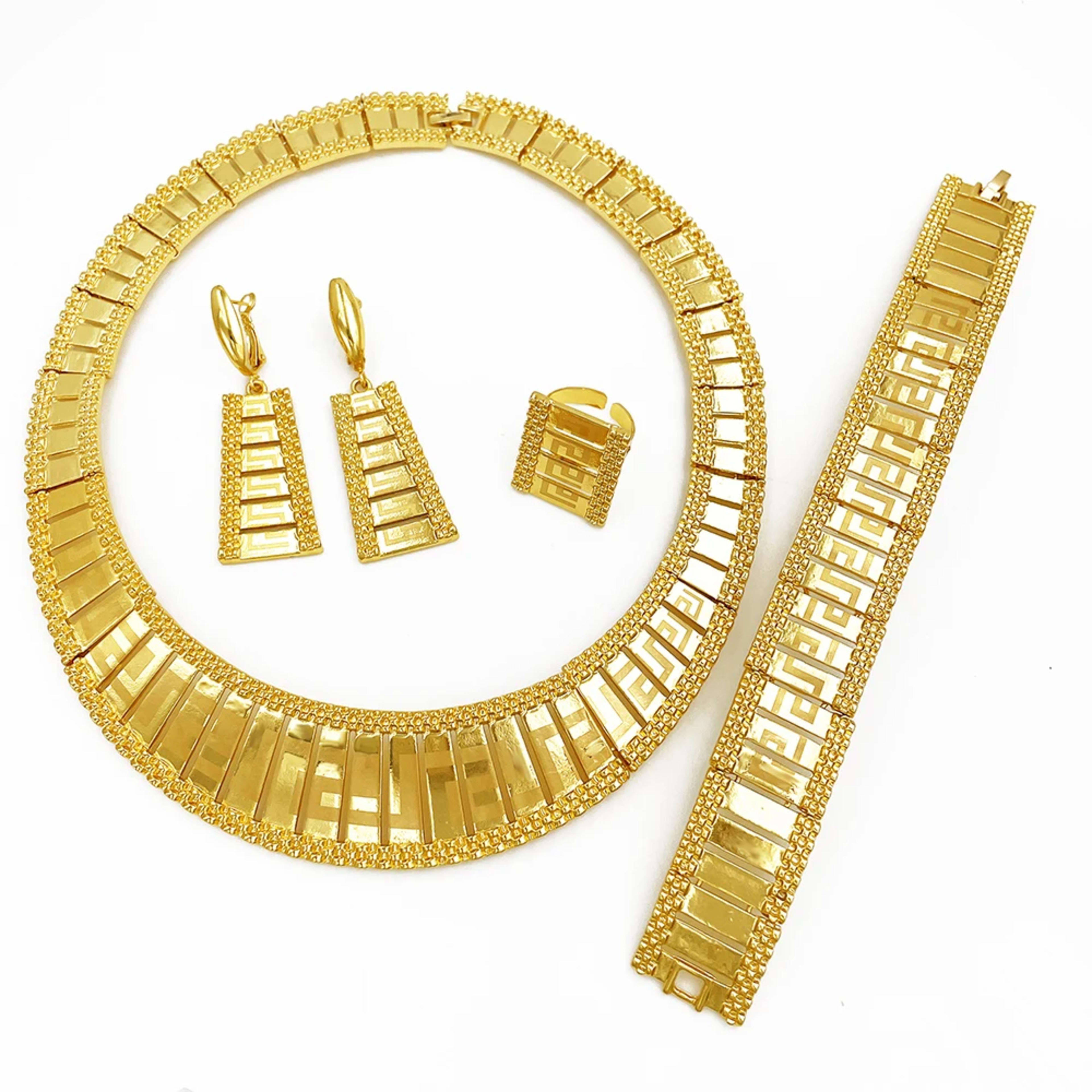 Dubai Jewelry Set Women Luxury Design High-end Gold Plated Necklace Bangle Earring Ring Daily Wear Accessory Ideal Gift 3