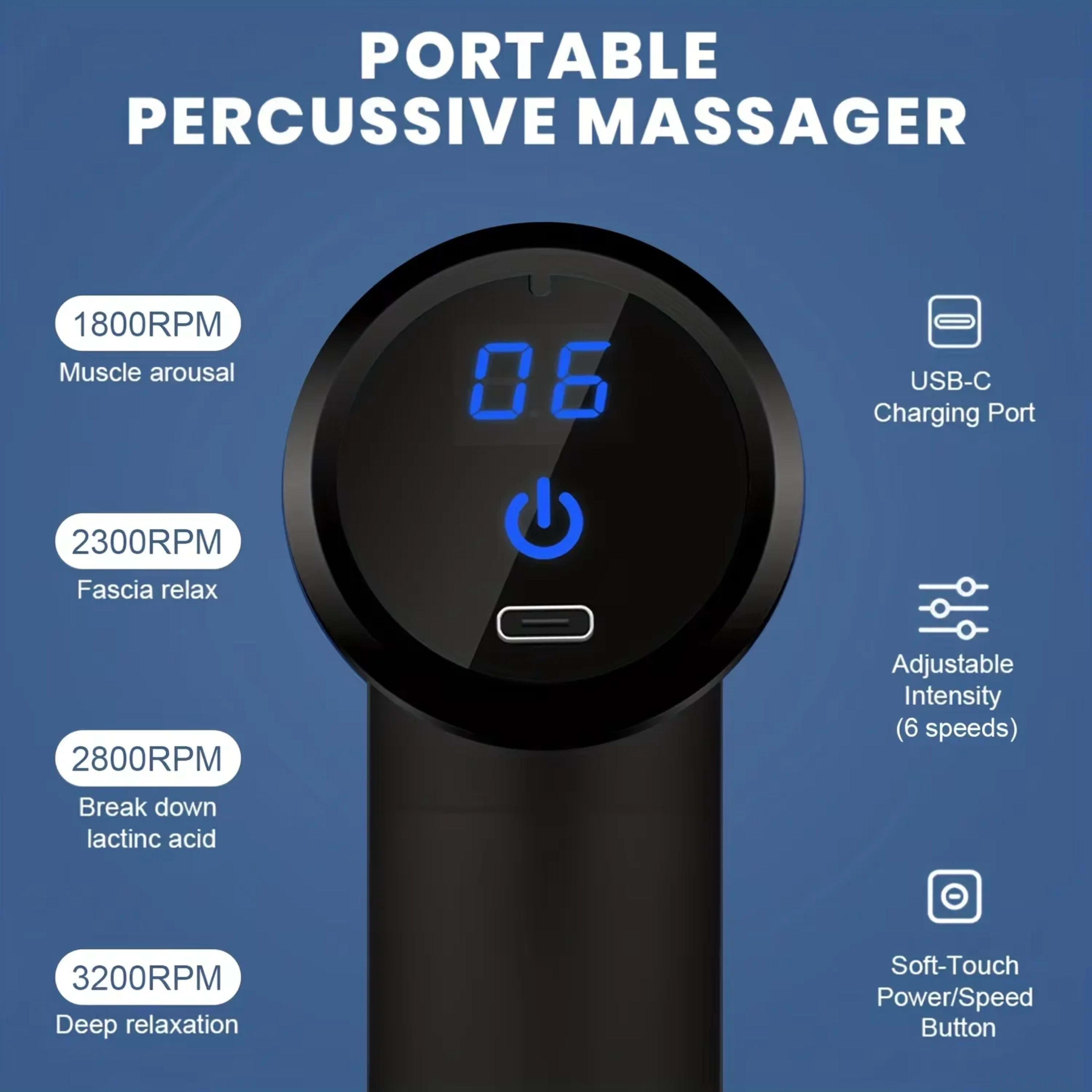 Portable Fascial Massage Gun Electric Percussion Pistol Massager Body Relaxation With LED Touch Screen 4Replaceable Mass 4