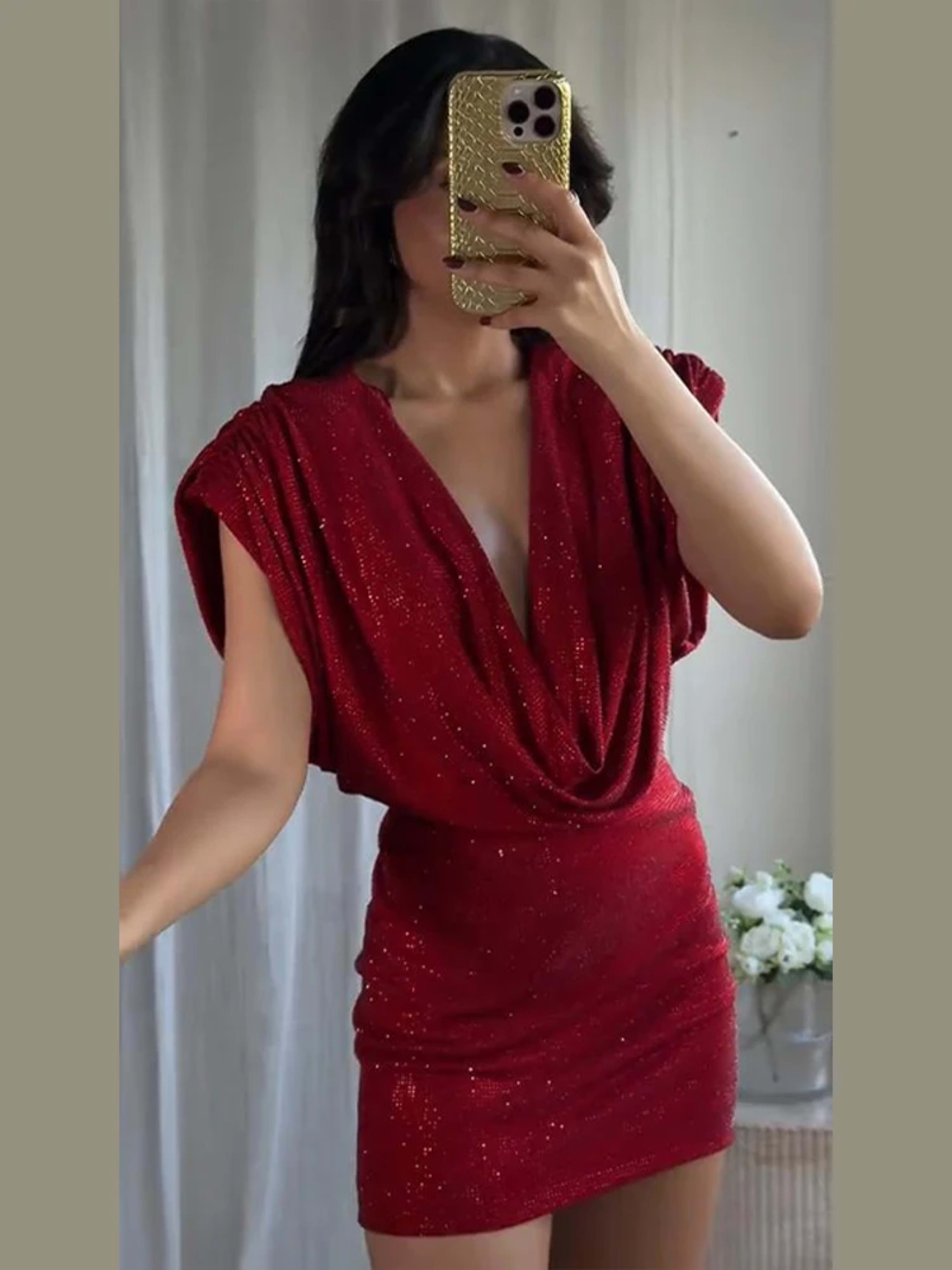 Women's Dresses Elegant Party Dresses Rhinestone Draped Sleeveless Mini Dress Sexy Outerwears Bodycon Formal Gown Woman  3