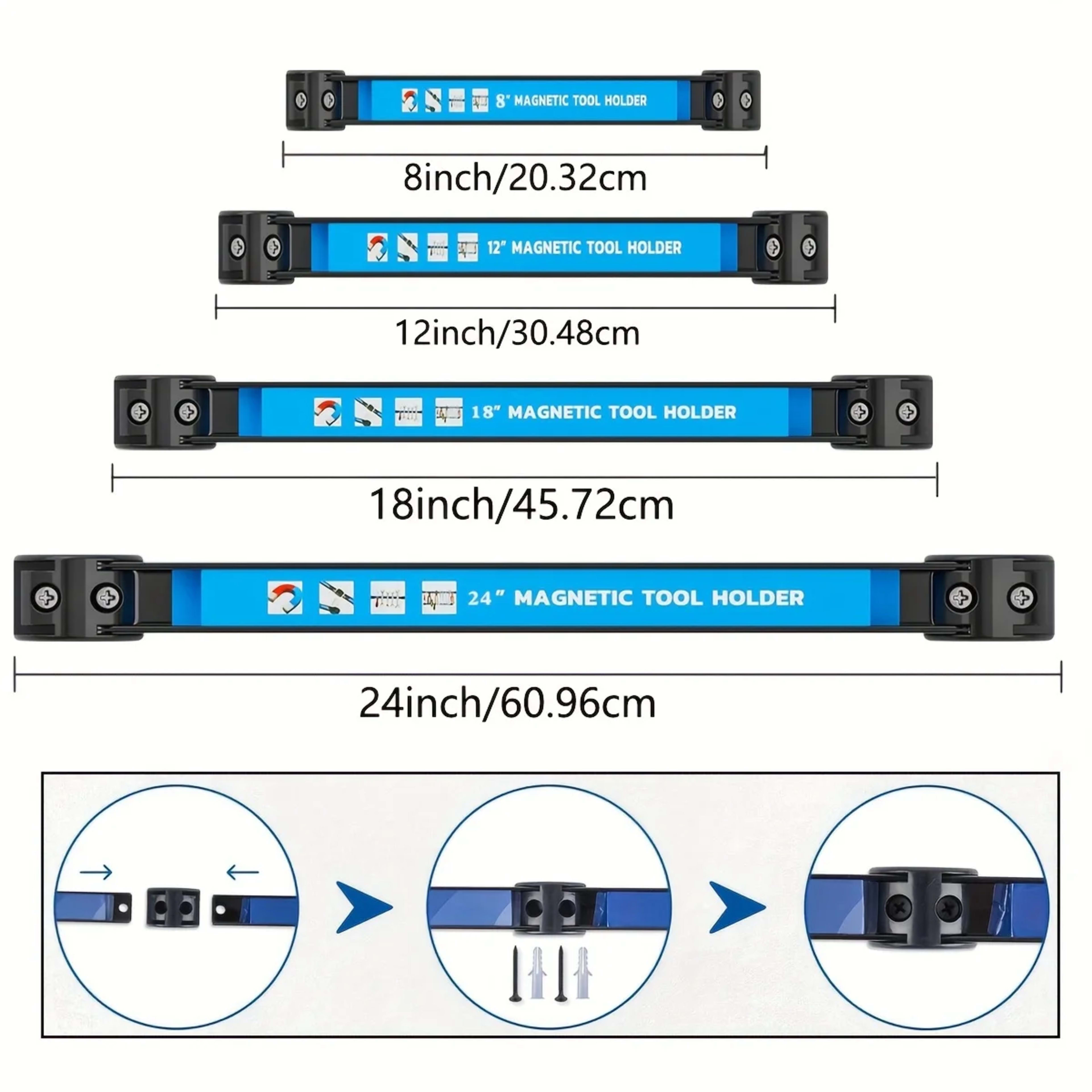 8,12,18,24inch Magnetic Tool Holder Heavy Duty Tool Bar,Space Saving Metal Organizer Rack Tool for Workshop Garage Home 6