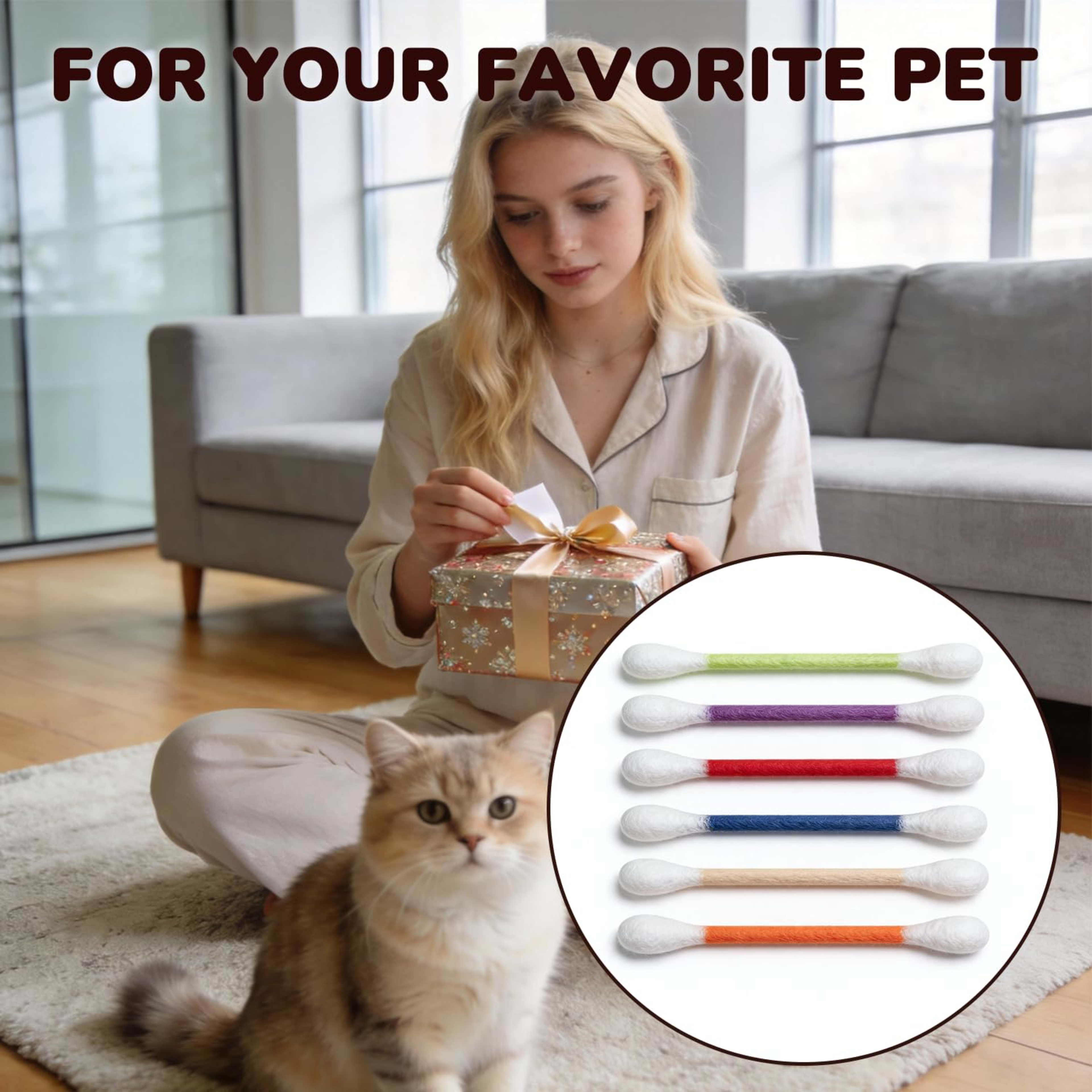 6Pack Cotton Swabs Cat Toys With Catnip, Giant Qtip Chew Sticks & Teething Ropes For Boredom Relief, Durable Interactive 2