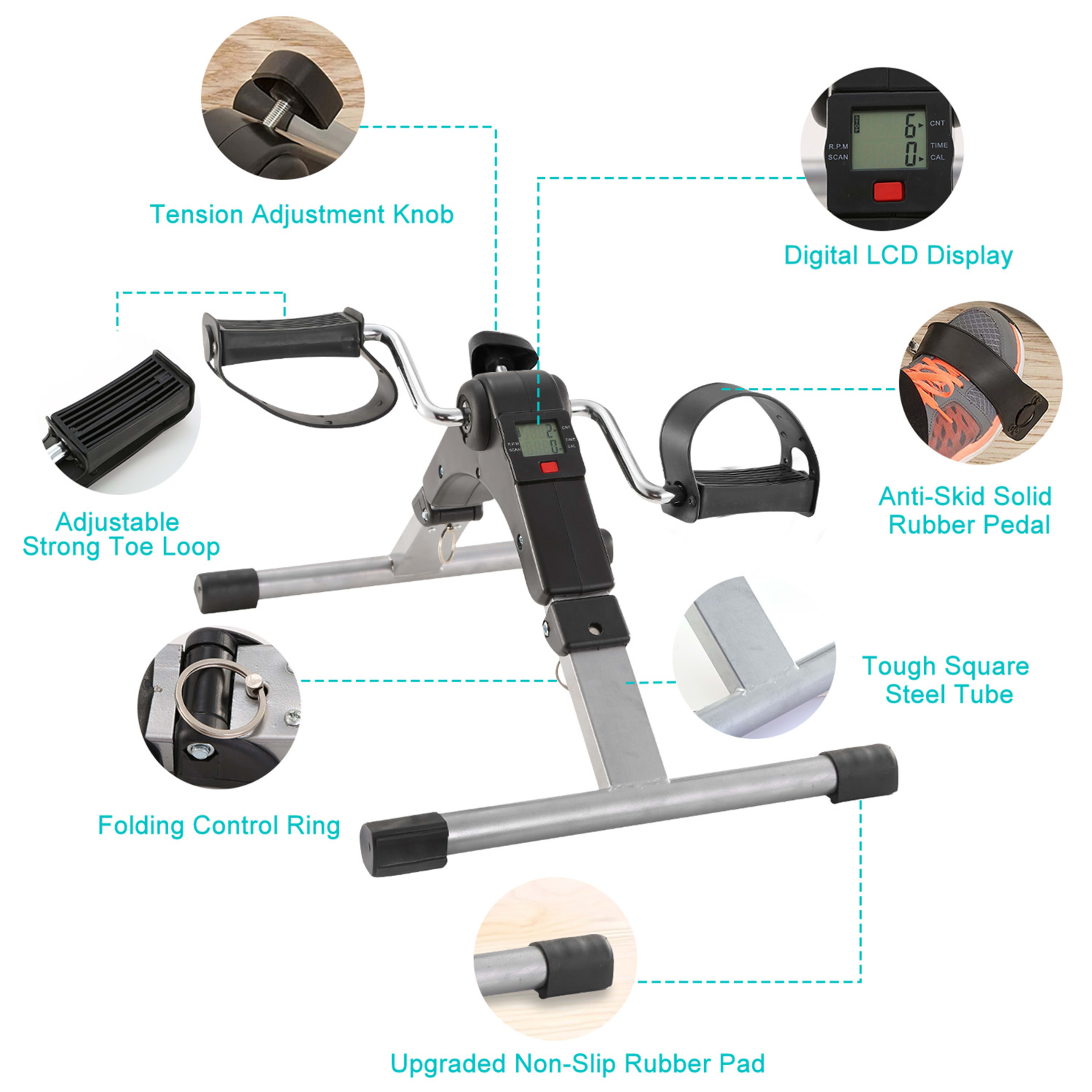 1Pc Foldable Exercise Bike Pedal Fitness Exerciser Cycle Bike  LCD Display Mini Pedal Exerciser For Leg Arm Physical The 3