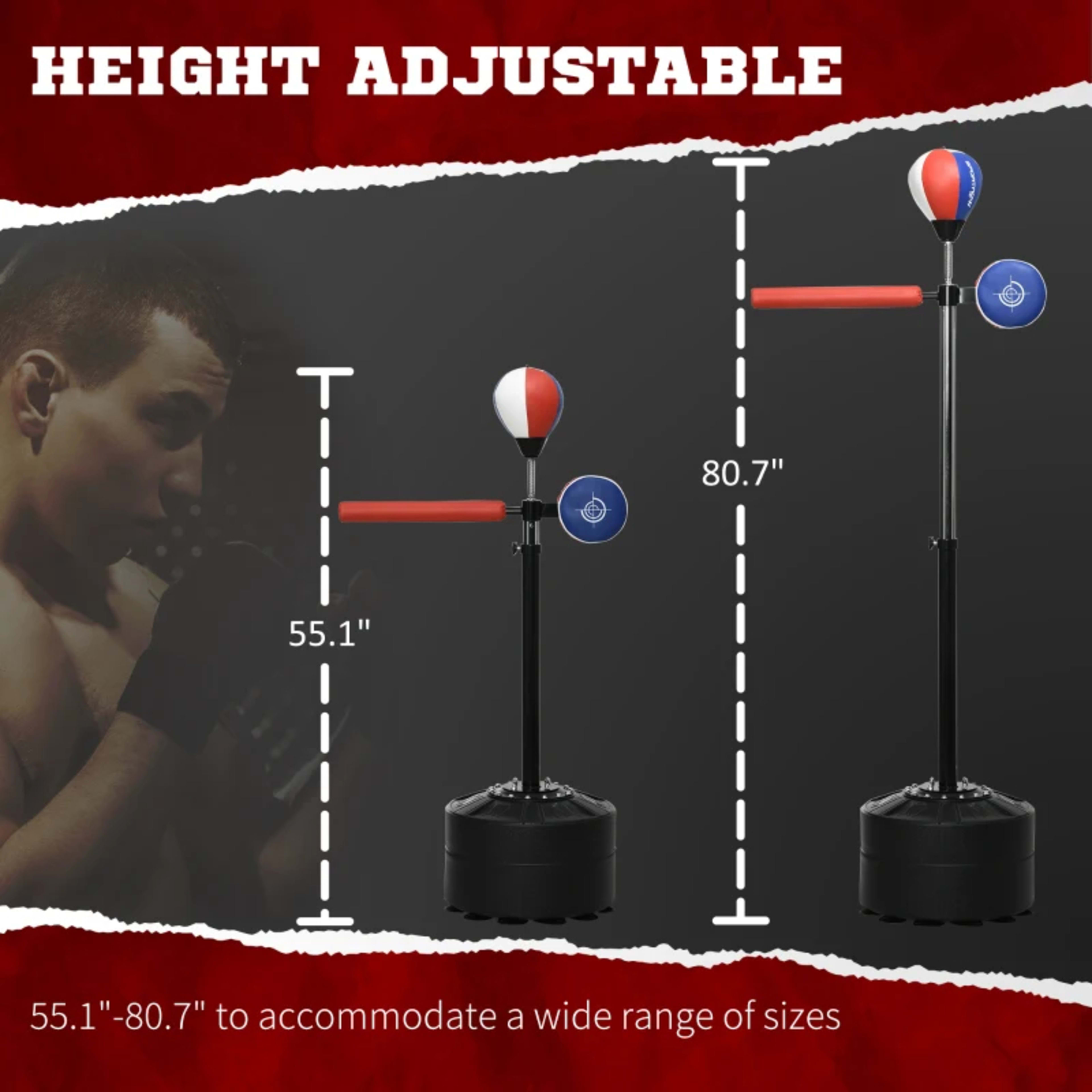 Soozier Free Standing Boxing Bag With Stand, Punching Speed Bag Reaction Bar Challenge With Suction Cups, 64-81in Adjust