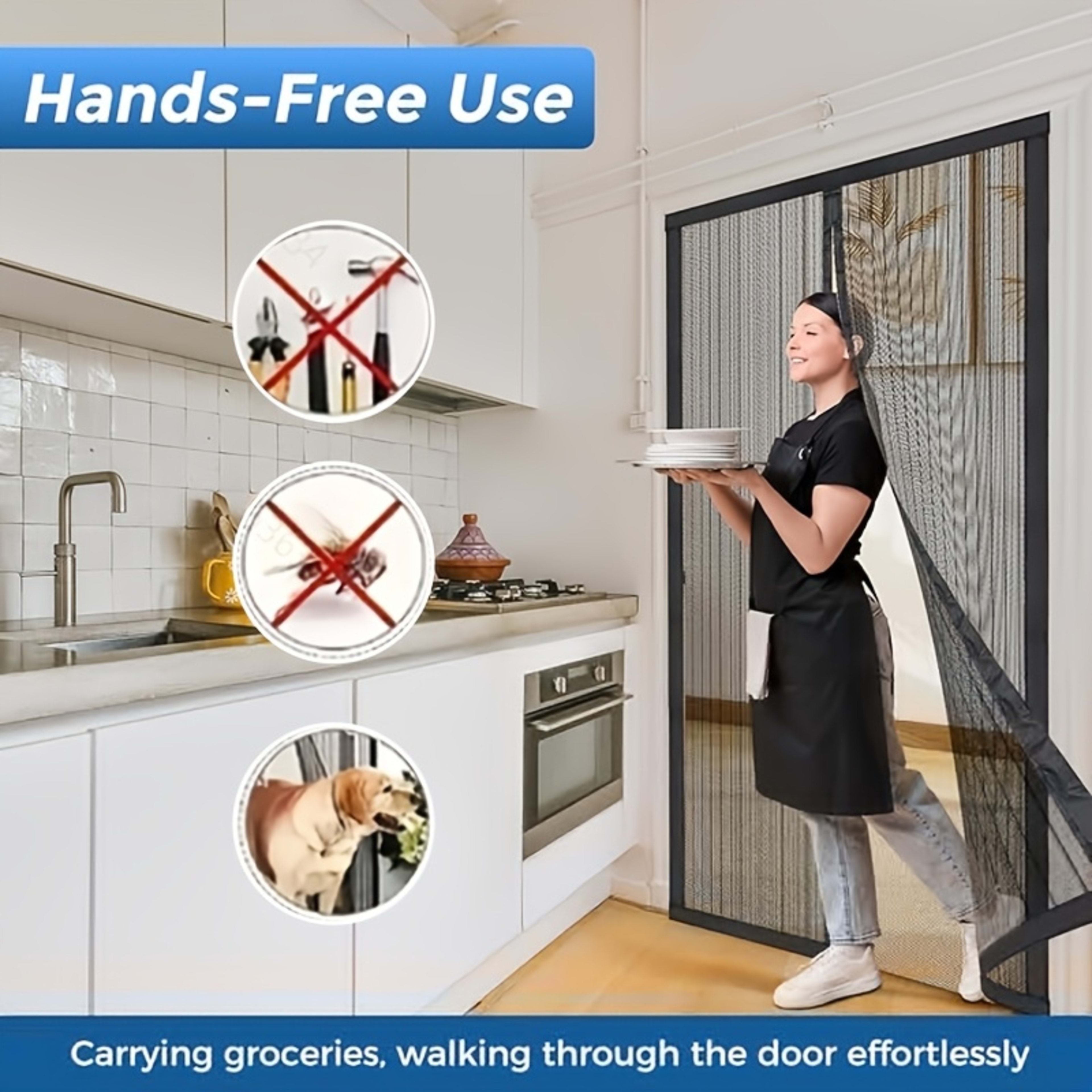 Magnetic Screen Door Curtain - Manual Or Automatic Close, Black Stripe Design, Mosquito-proof Summer Breathable Partitio 3