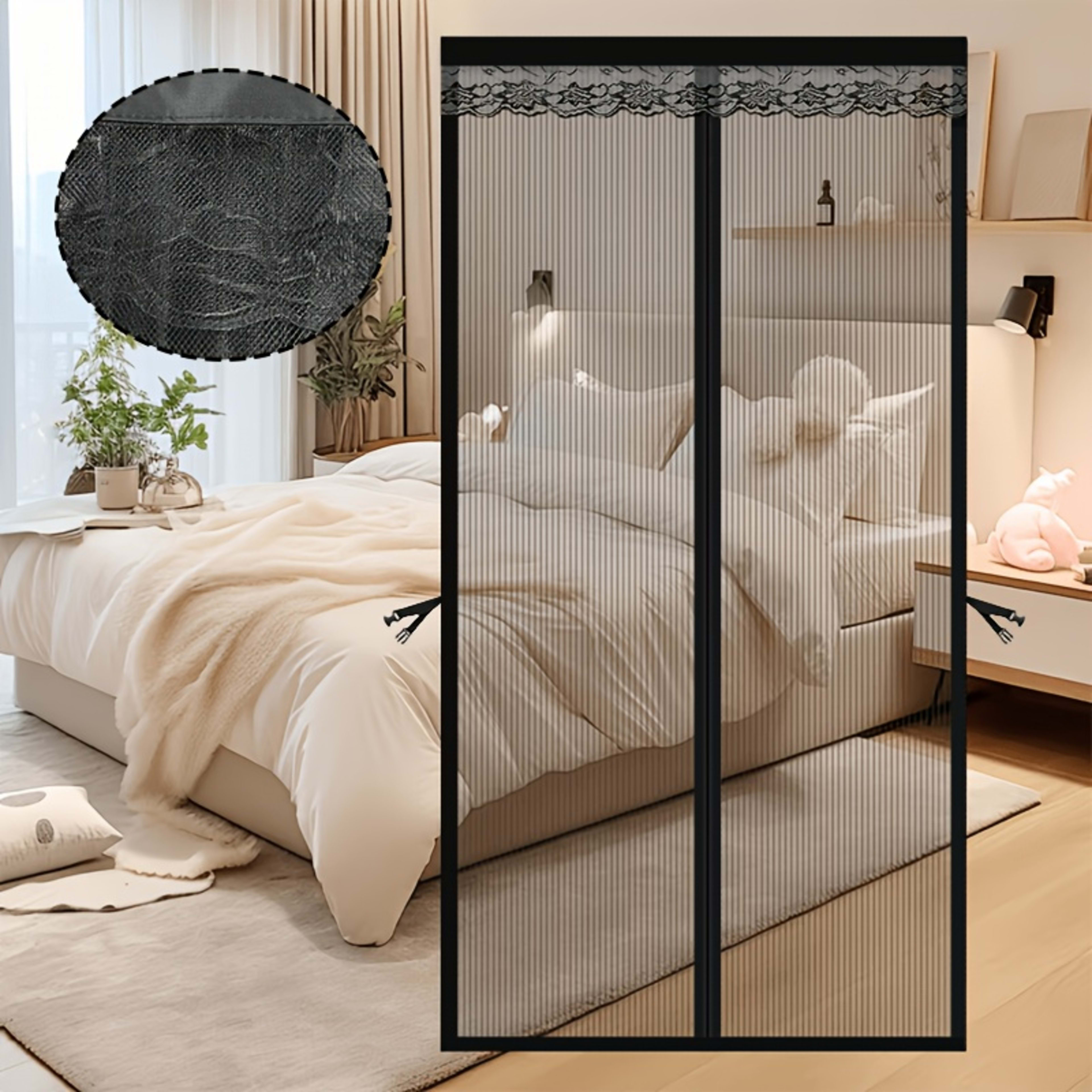 1pc Magnetic Screen Door, Mosquito And Fly Proof Door Curtain, Easy To Install, Top Lace Design & Storage, Pet Friendly, 8