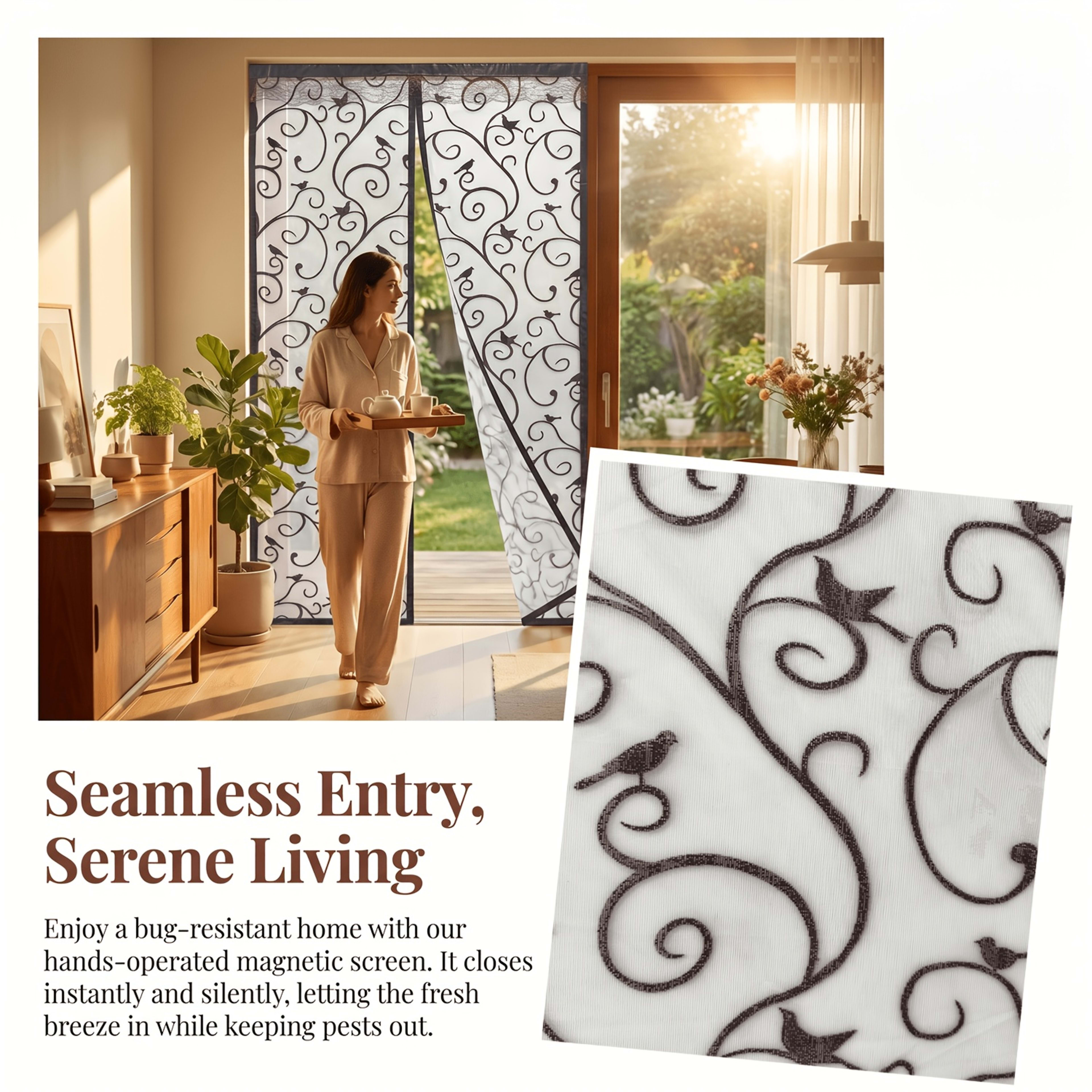 1PC Magnetic Screen Door - Made With Flocked Polyester Fibre 3D Patterned Design, Pet-friendly, Self-closing Mesh Door C 4