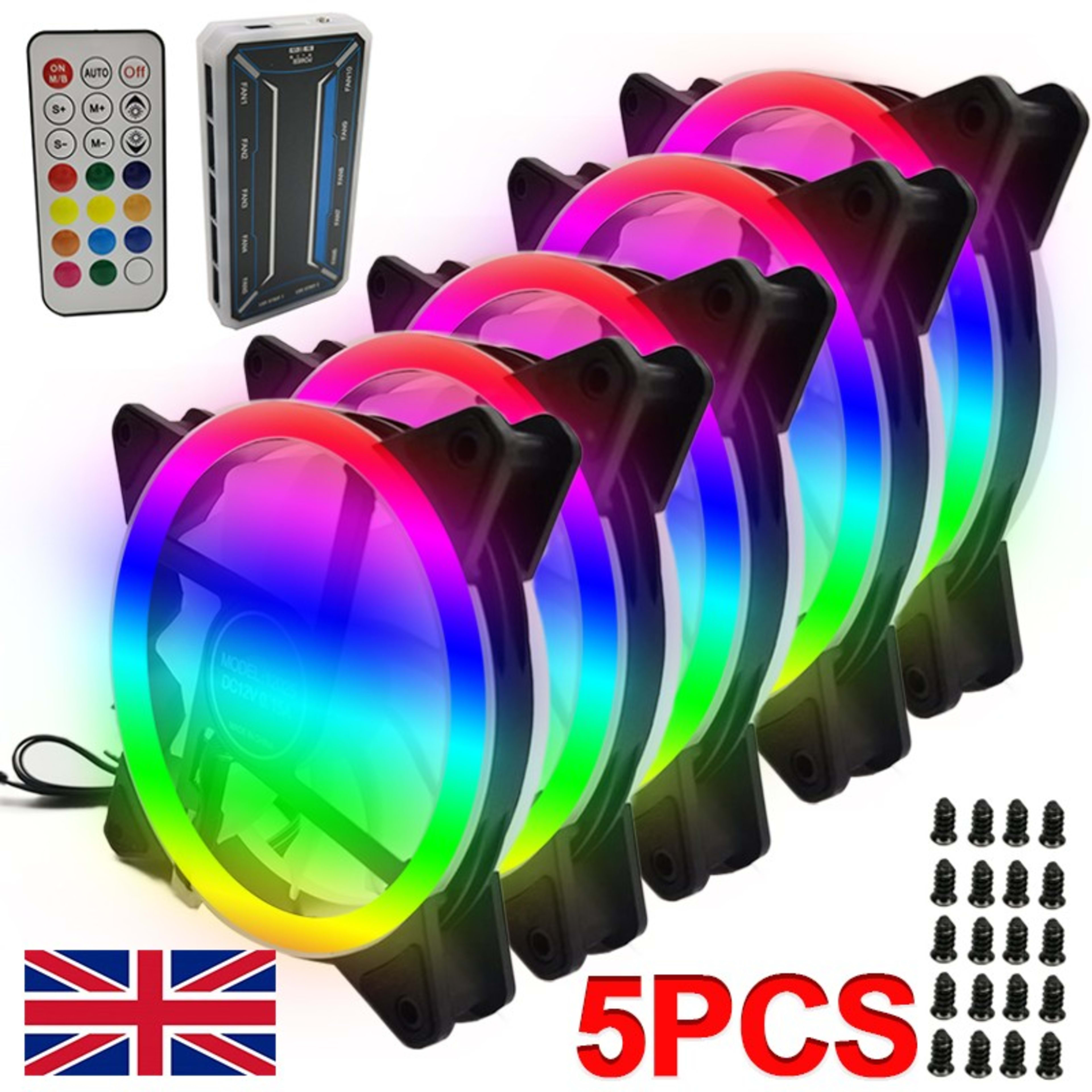 5pcs Desktop RGB Fans PC 120mm LED Cooling Fans With Remote And Controller New 7