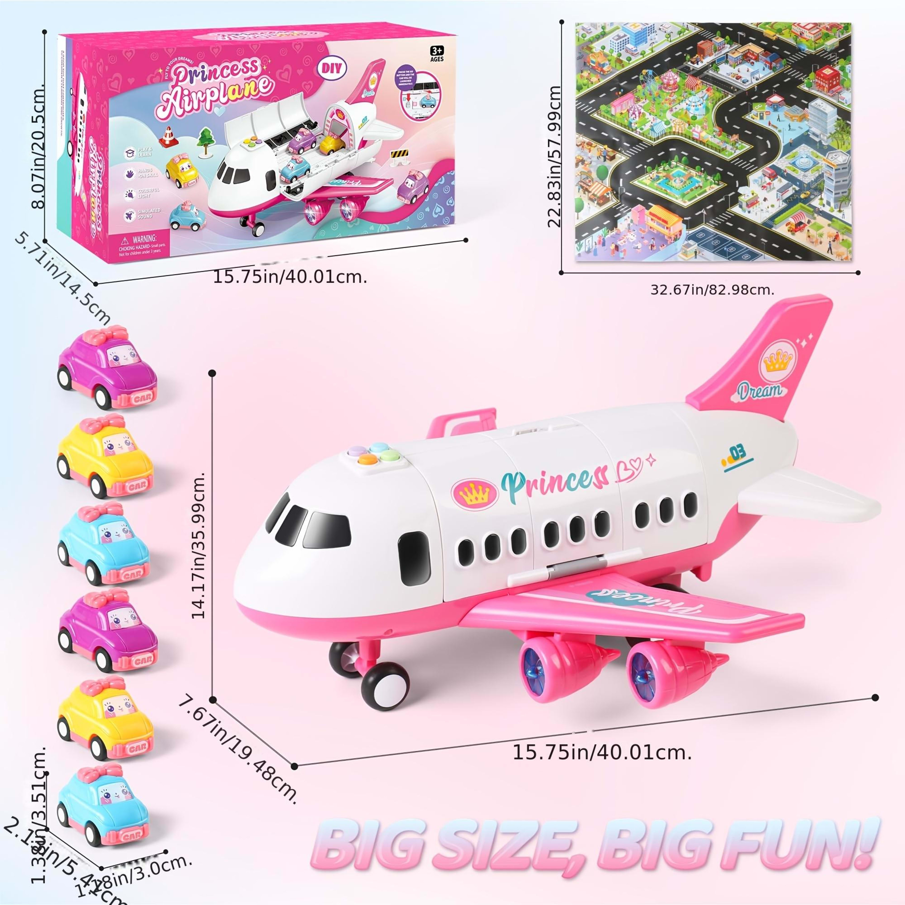 Princess Airplane Toy Set  Includes Airplane, Princess Car, Road Signs, And Road Barriers  Birthday & Christmas Gift Sui 6