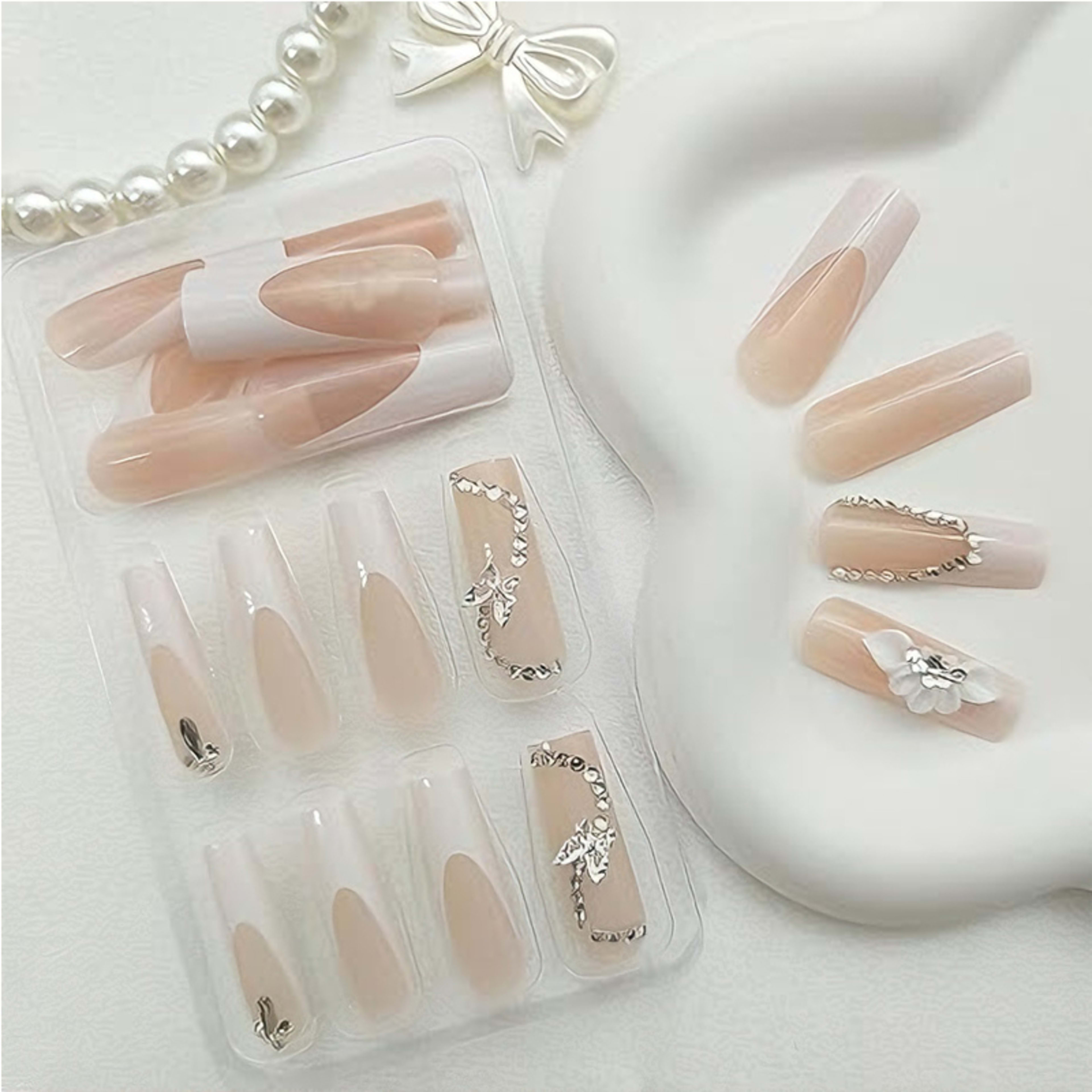 24 PCS White Flower Diamond Butterfly Nail Art 2