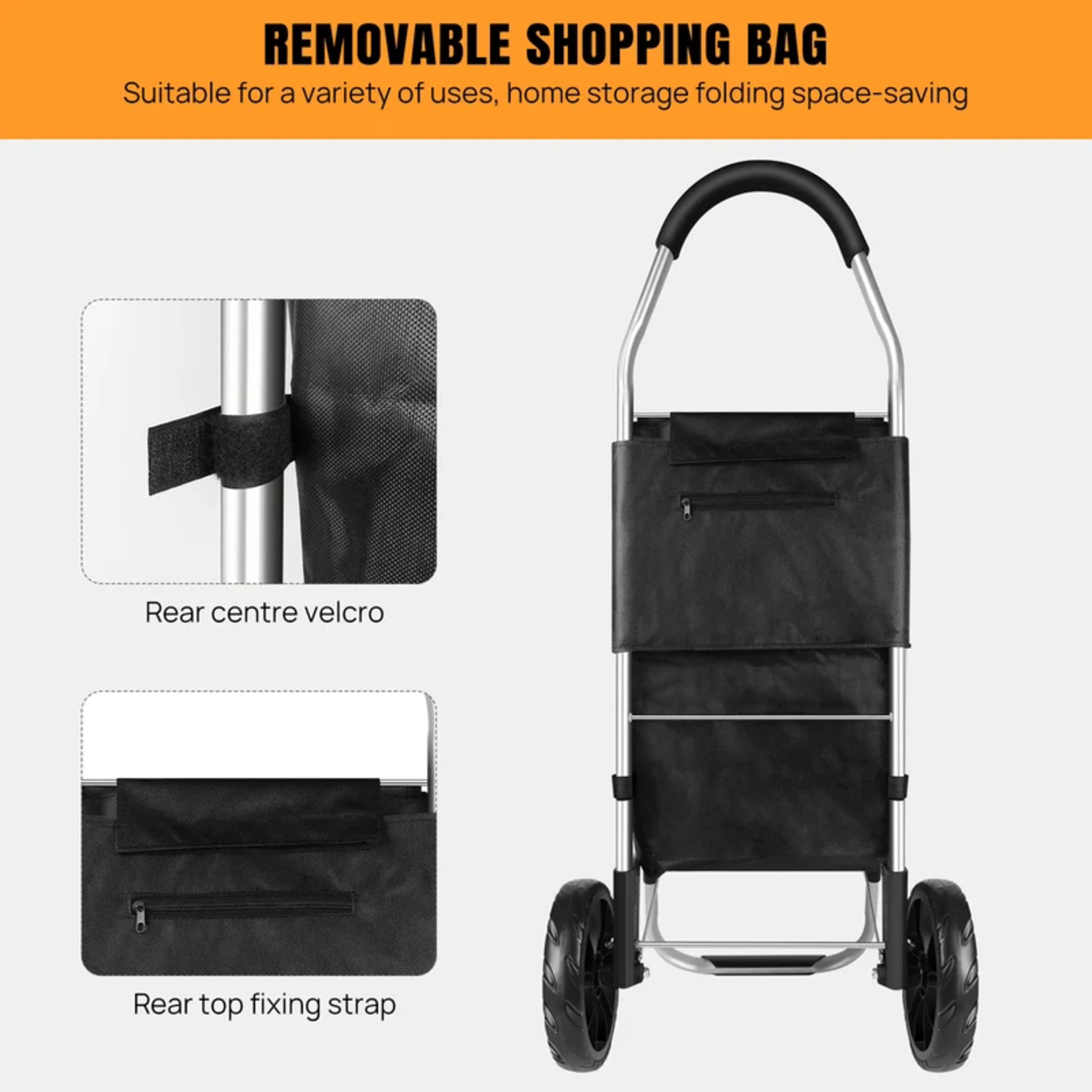 40L Lightweight 2 Wheels Shopping Trolley, Collapsible Push Pull Carts For Easy Storage, For Seniors Or Heavy Loads 4