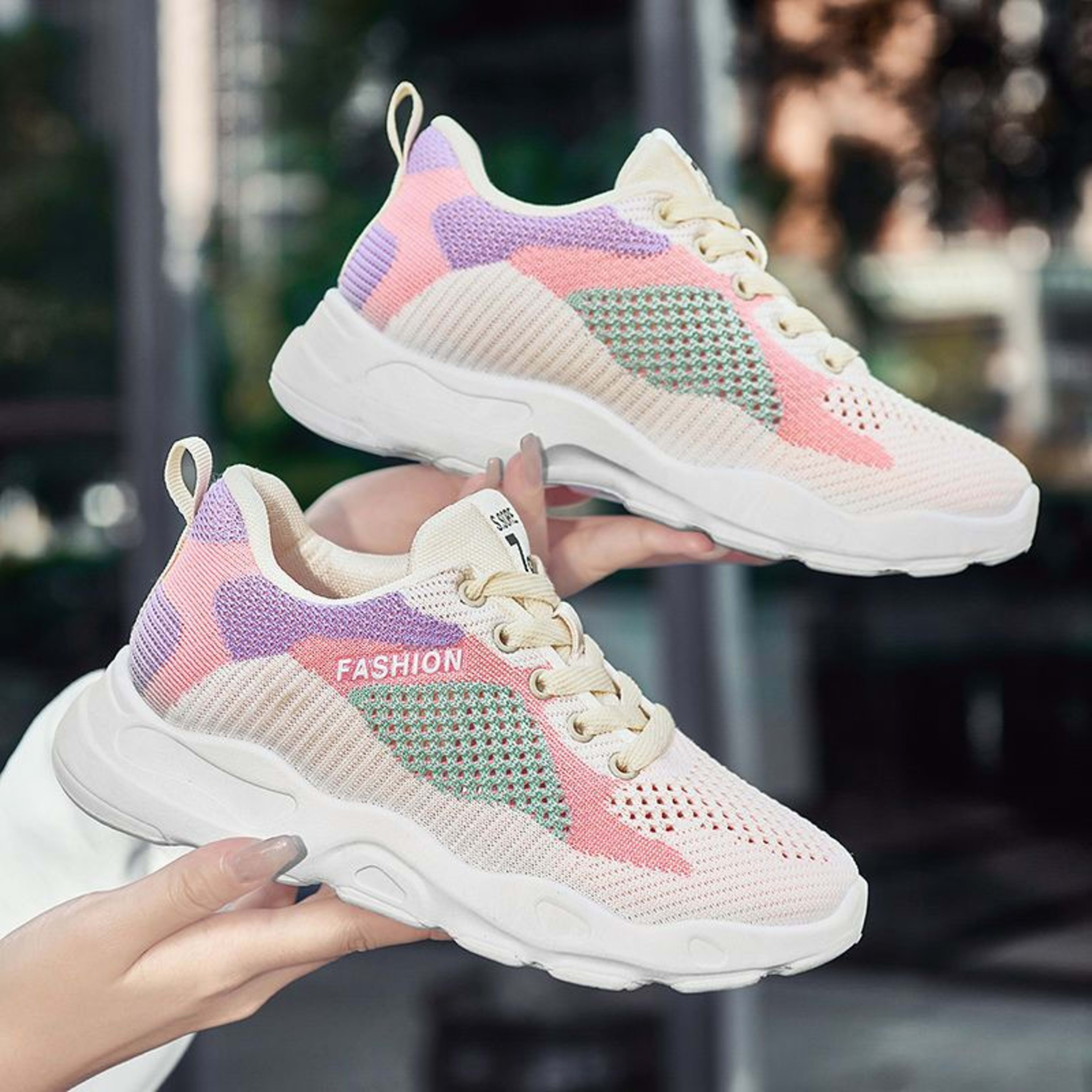 Casual Colorblock Lace-up Sneakers Women Versatile Breathable Lightweight Walking Running Shoes 2