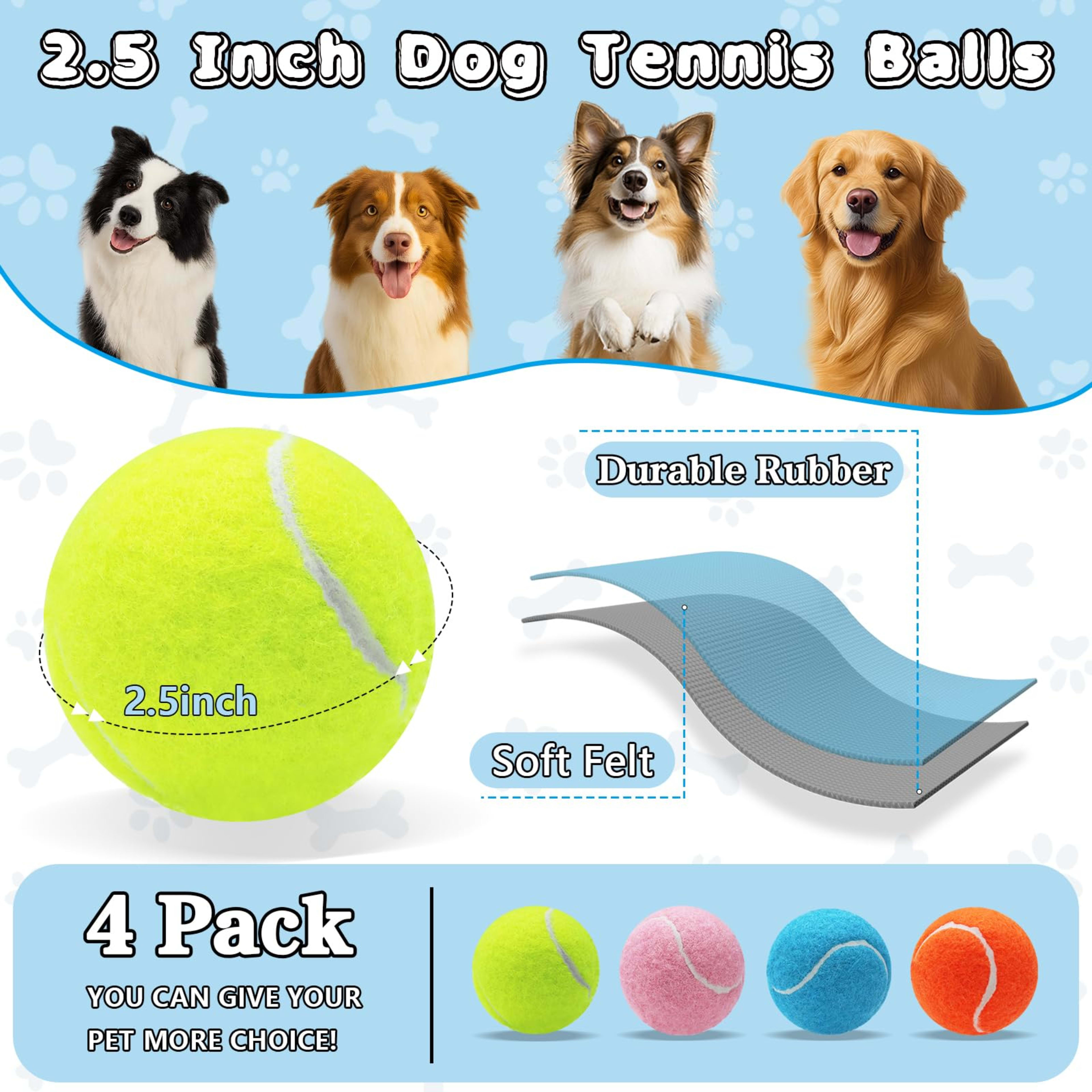 Dog Balls, Tennis Balls For Dogs,Colorful Easy Catching Pet Playing Ball 2