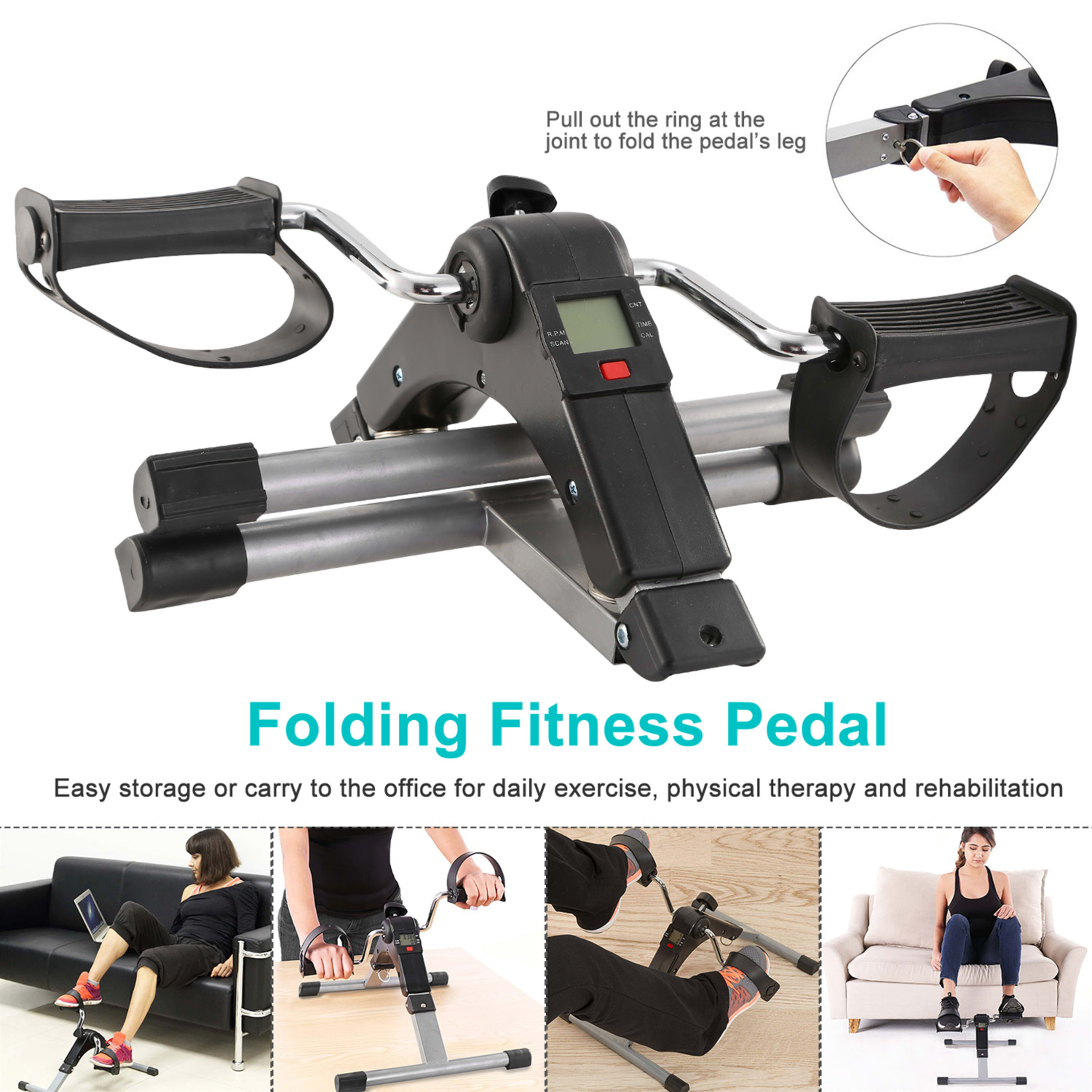 1Pc Foldable Exercise Bike Pedal Fitness Exerciser Cycle Bike  LCD Display Mini Pedal Exerciser For Leg Arm Physical The 6