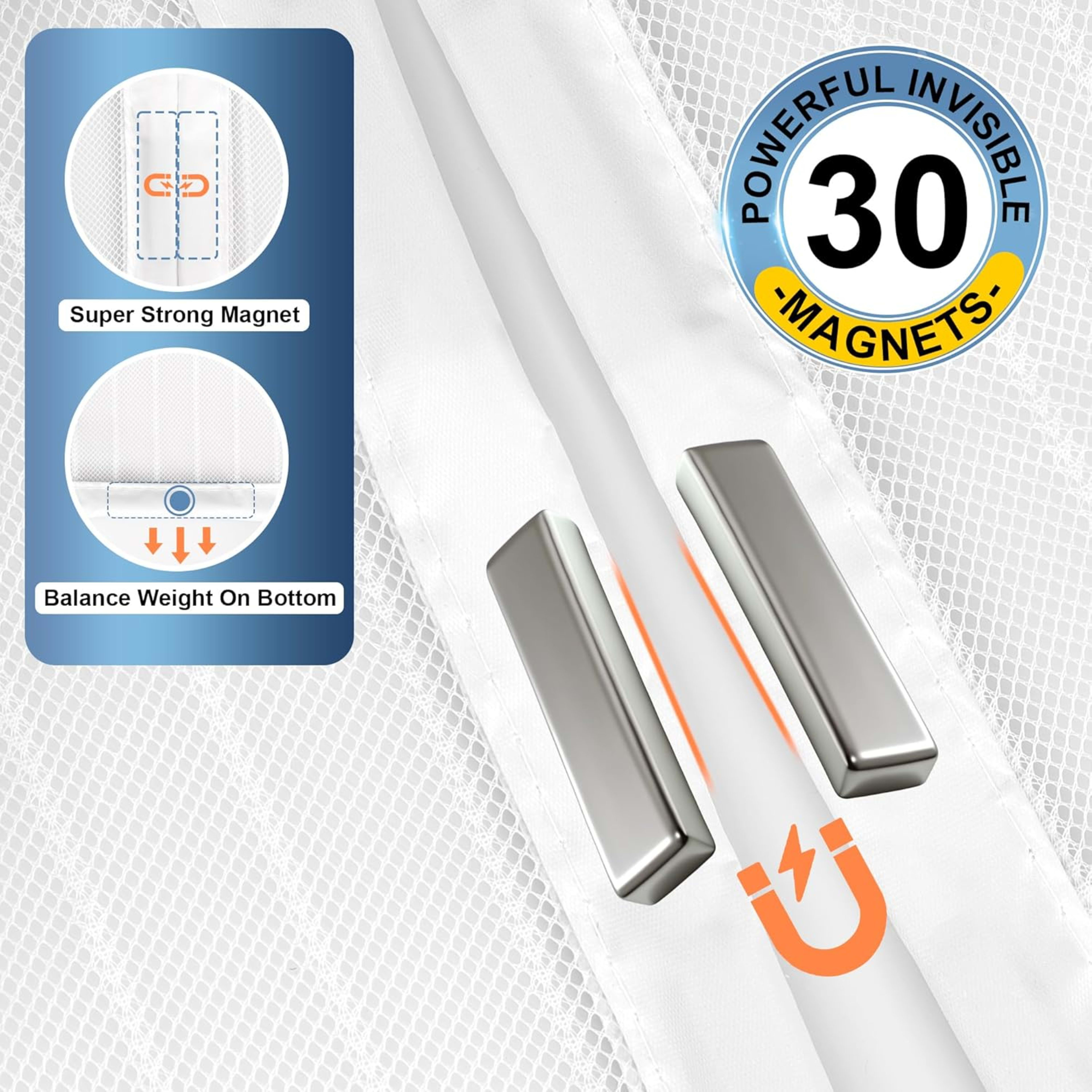 White Magnetic Door Screen Window Mosquito Net Glass Fiber Gauze Can Be Customized In Size, Mesh And Insect Proof, Sturd 8