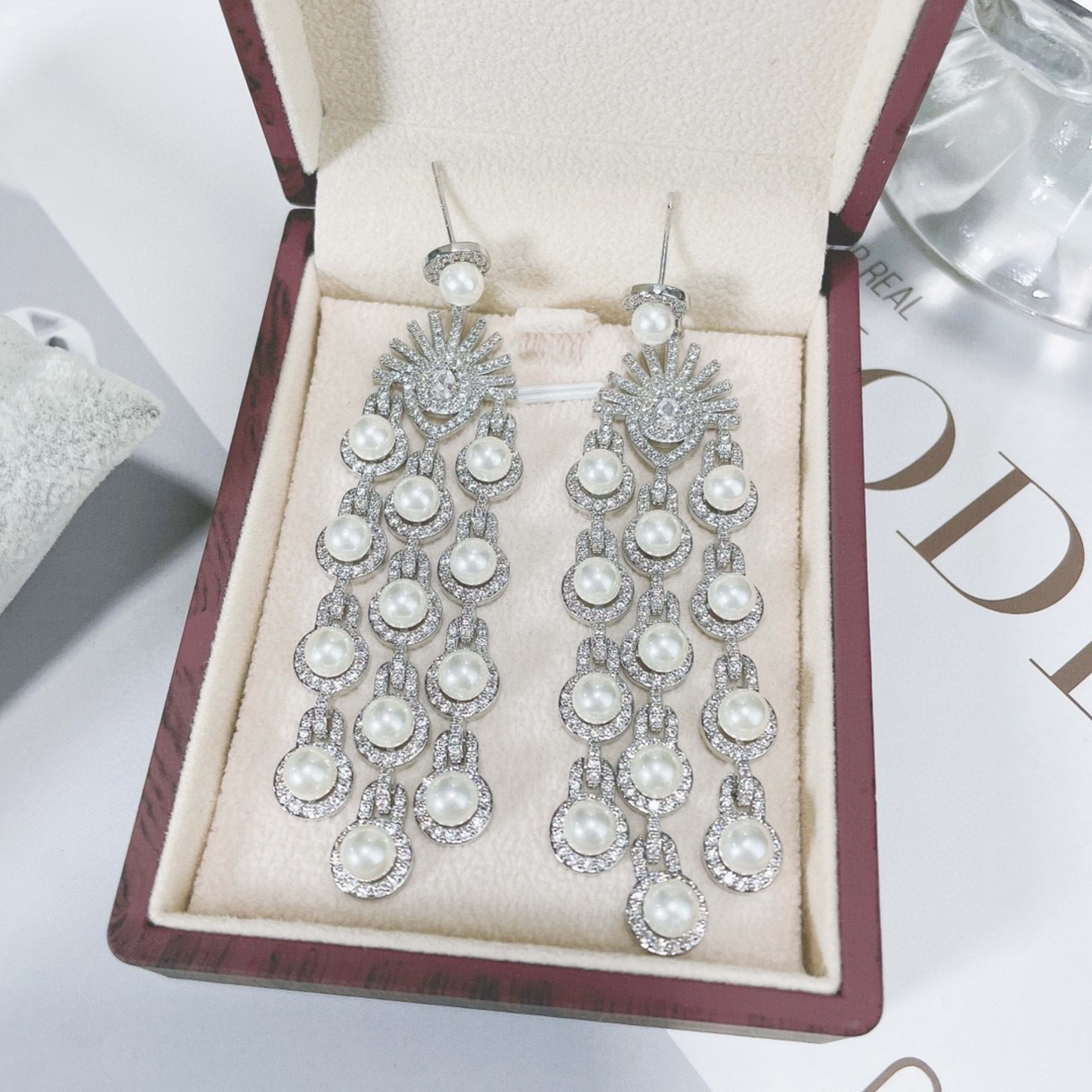 Micro Inlay Zircon Style Beaded Fringe Earrings 1
