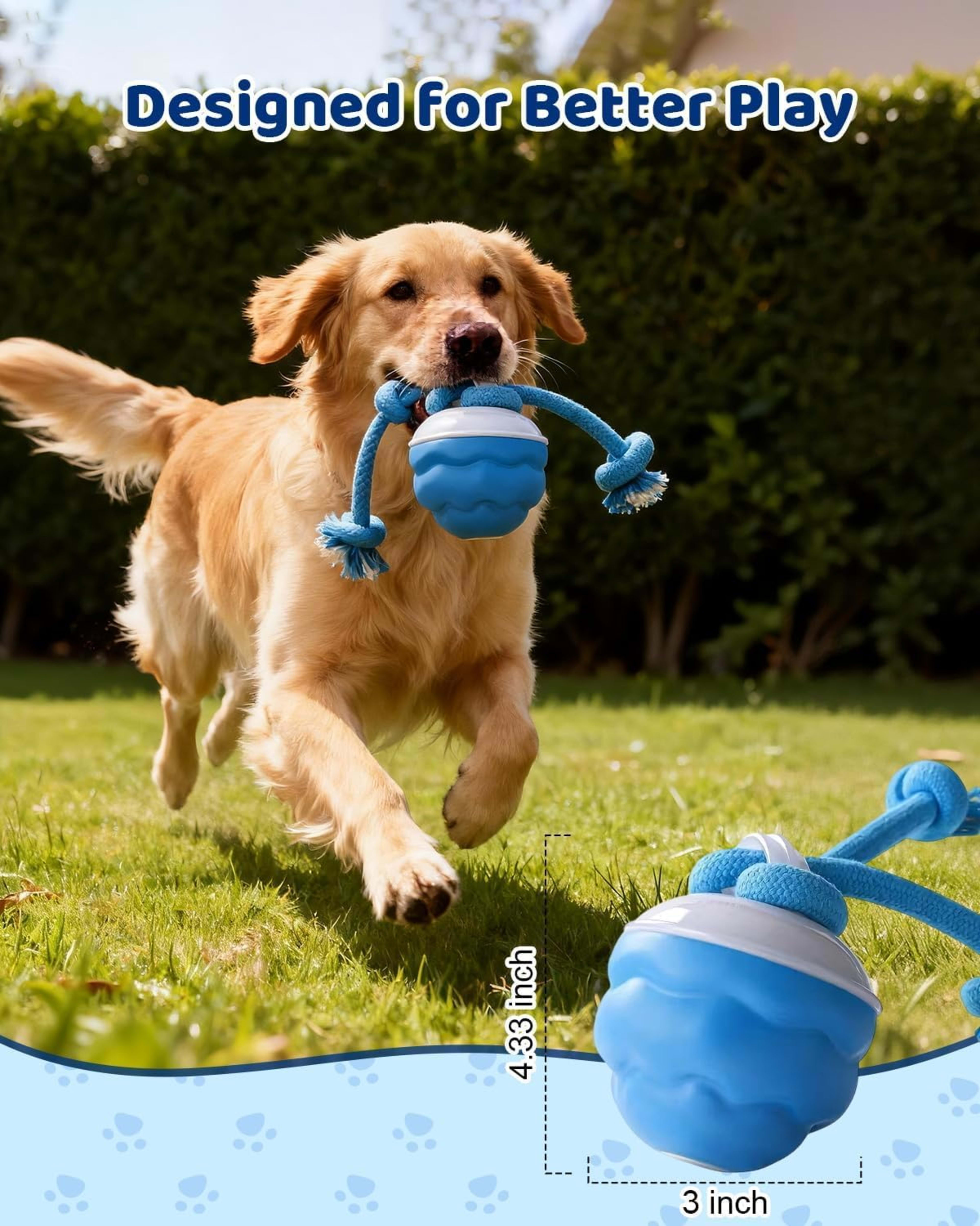 Interactive Dog Toys With Rope -Smart Dog Ball Built-in Barking Sound, Motion Activated USB-C Rechargeable Dog Toy With  2