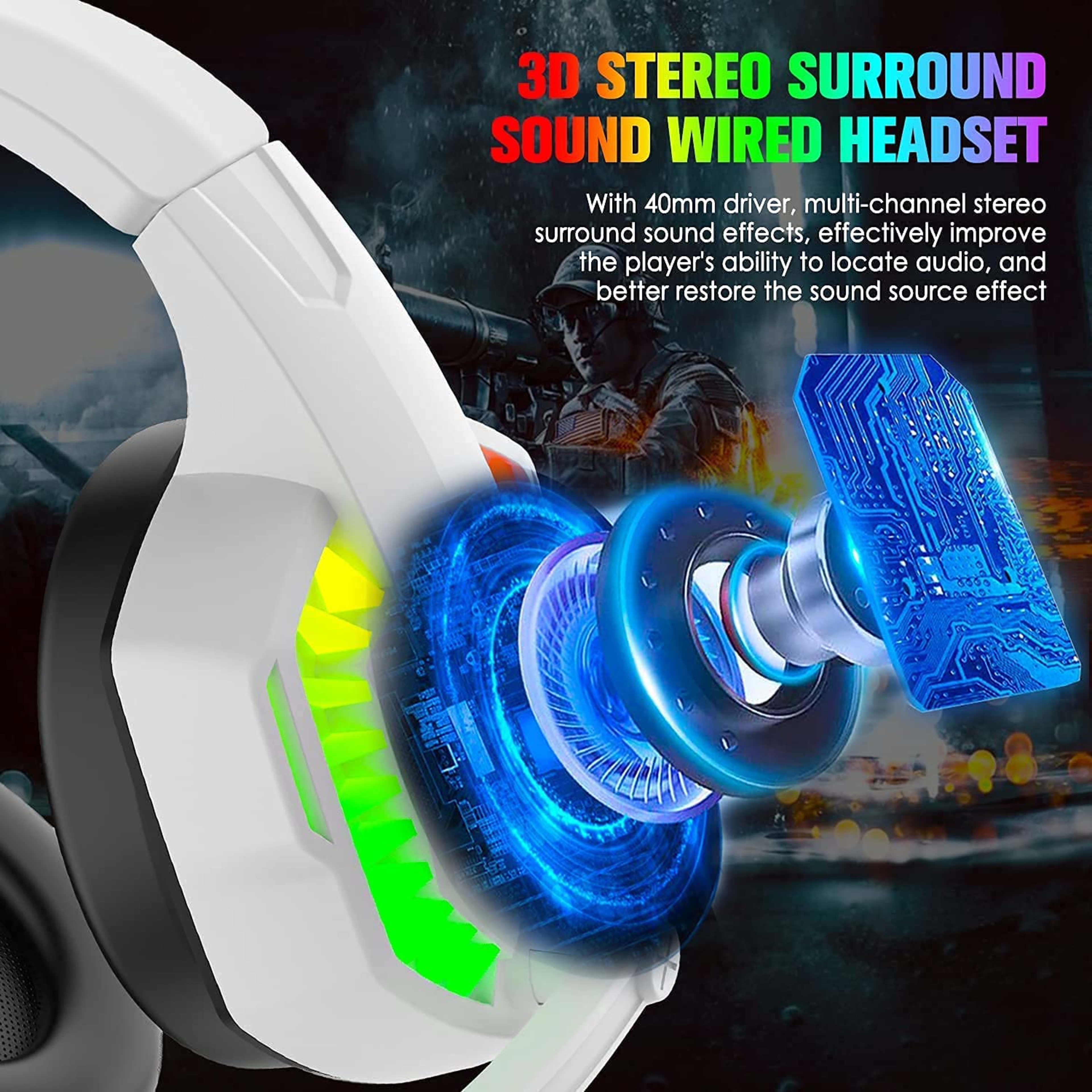 Wired Gaming Headset With Rainbow RGB Backlight Retractable Stereo Sound For PS4 10