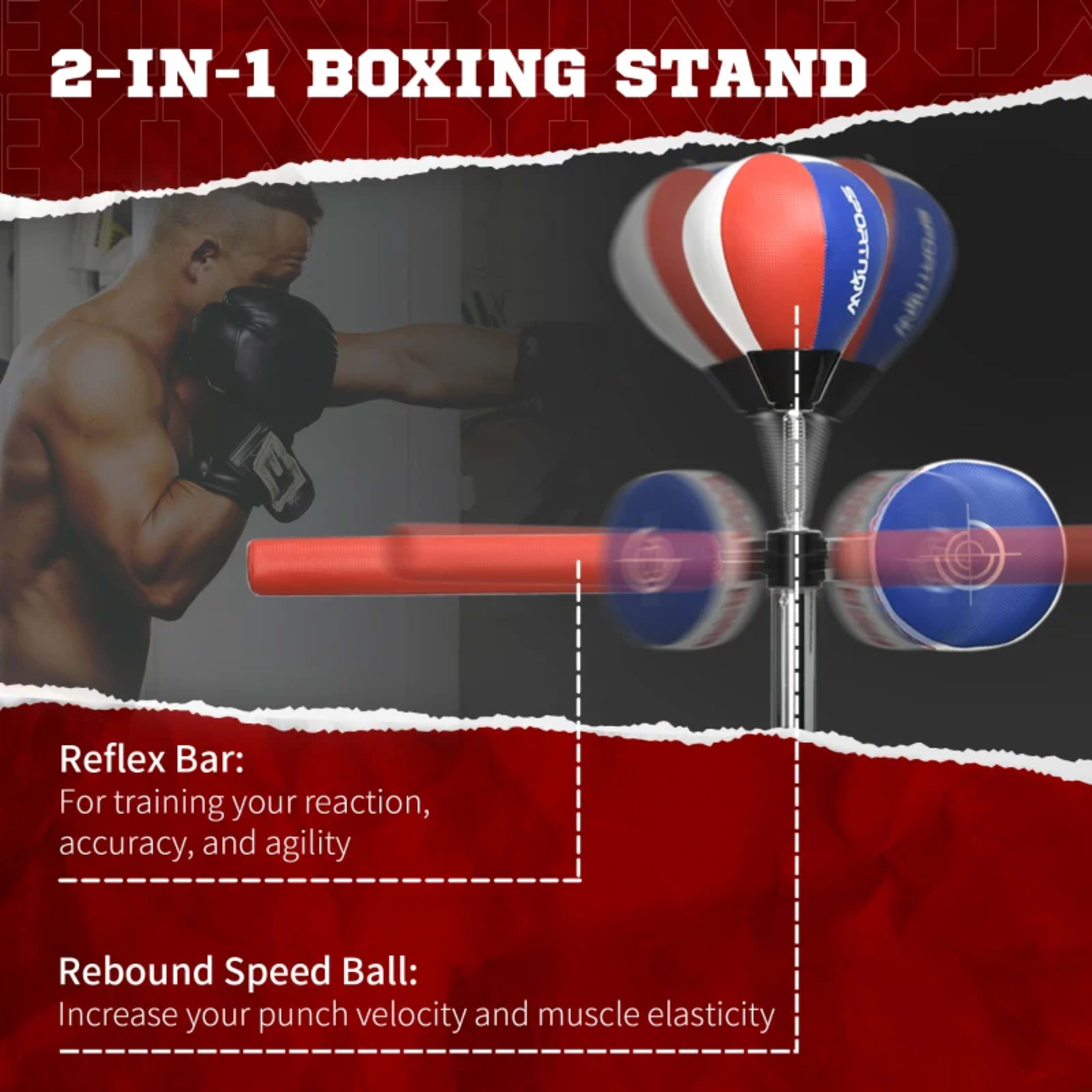 Soozier Free Standing Boxing Bag With Stand, Punching Speed Bag Reaction Bar Challenge With Suction Cups, 64-81in Adjust 6
