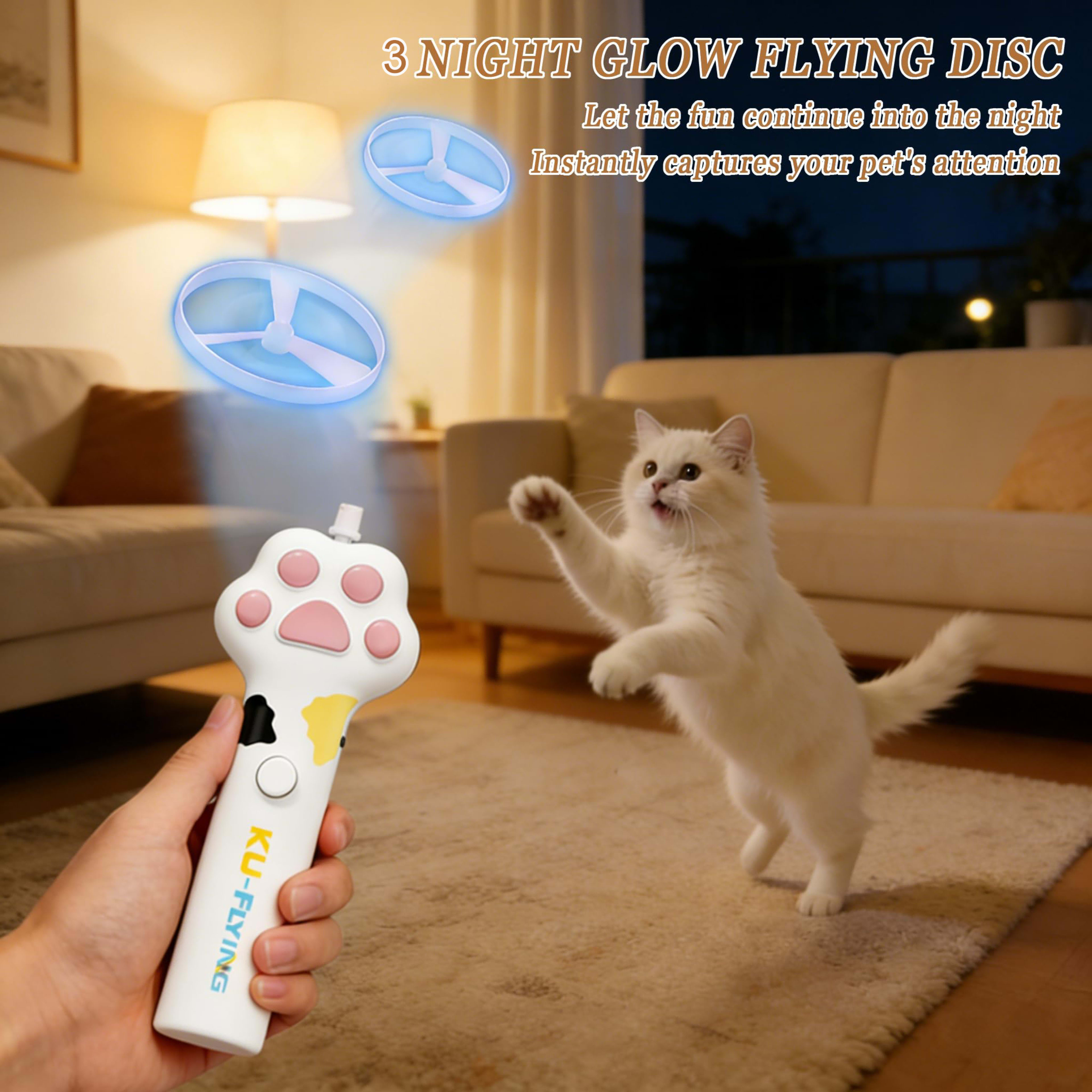 Cat Fetch Toy Launcher,Flying Disc Launcher Toy Rechargeable With 6 Flying Discs,Flying Cat Toy Disc Launcher For Kitten 5
