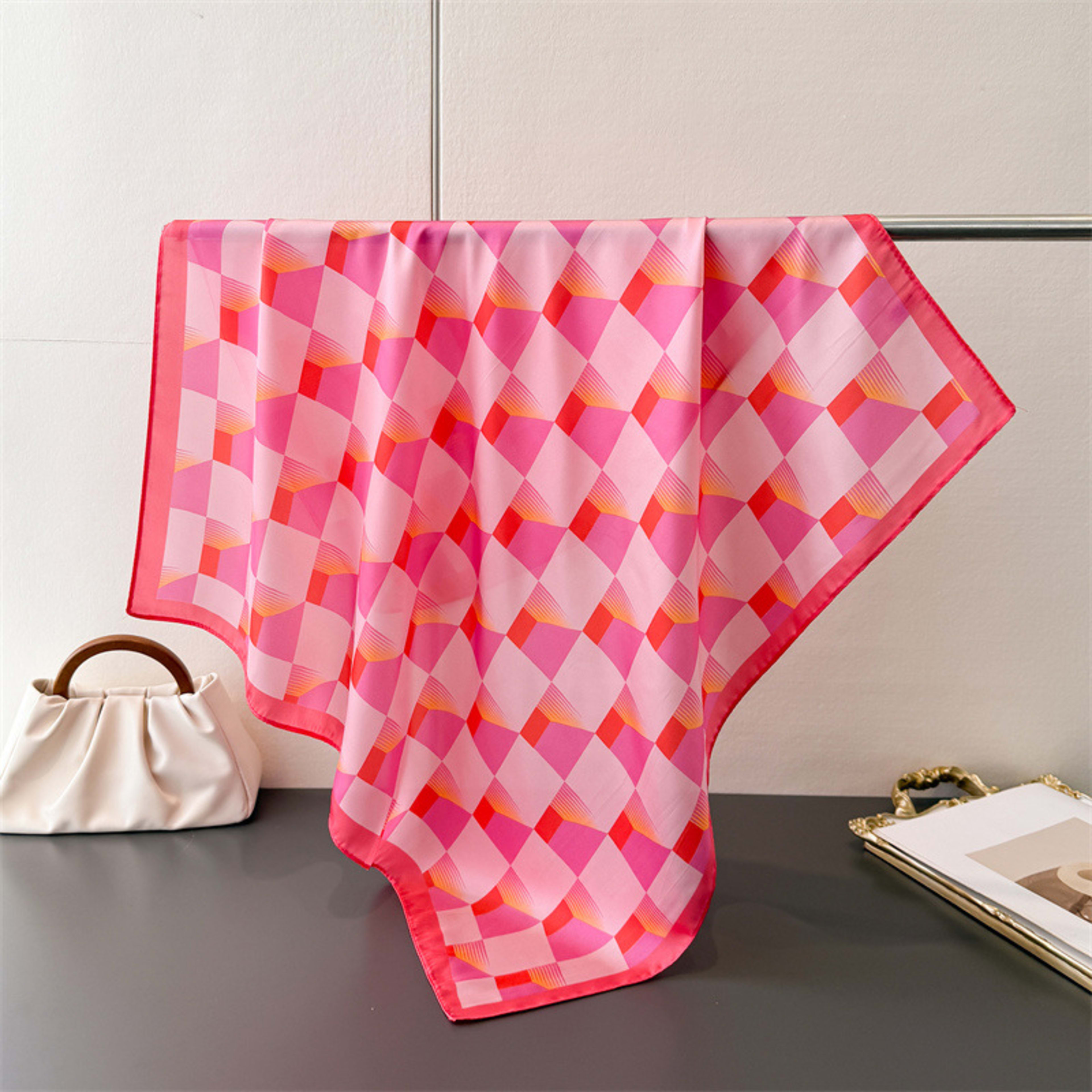 Korean-style Gentle Style Solid-checkered Wide Scarf With Multi-color Printed Fabric, Suitable For Women's Daily Wear As 10