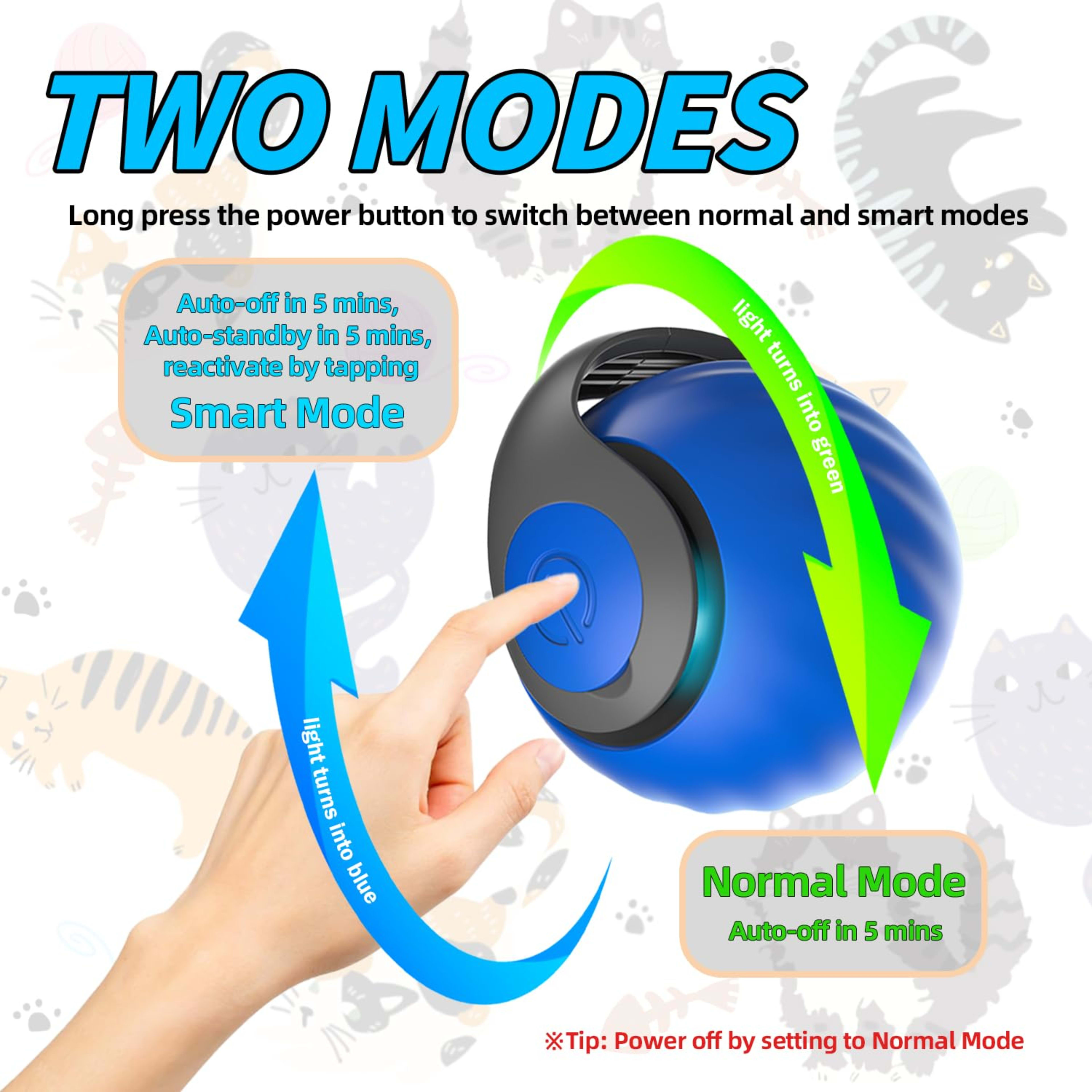 Interactive Cat Toy Ball - Automatic Interactive Cat Toys For Indoor Cats, Rechargeable 2 Speeds Enrichment Toys With 2  5
