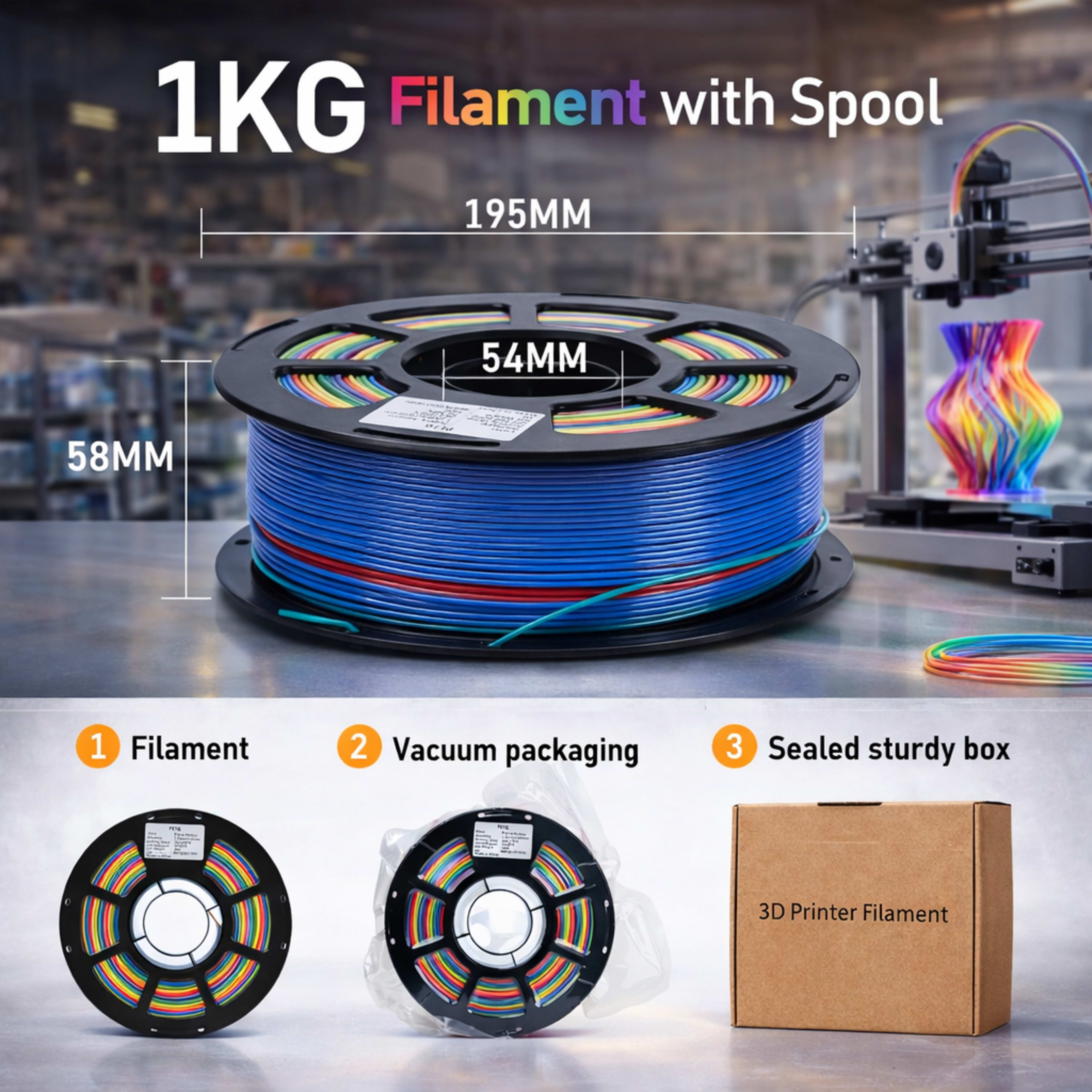 Rainbow Gradient PETG Filament For 3D Printers, Multicolor Color Changing Printing Material, Compatible With Most FDM Pr 9