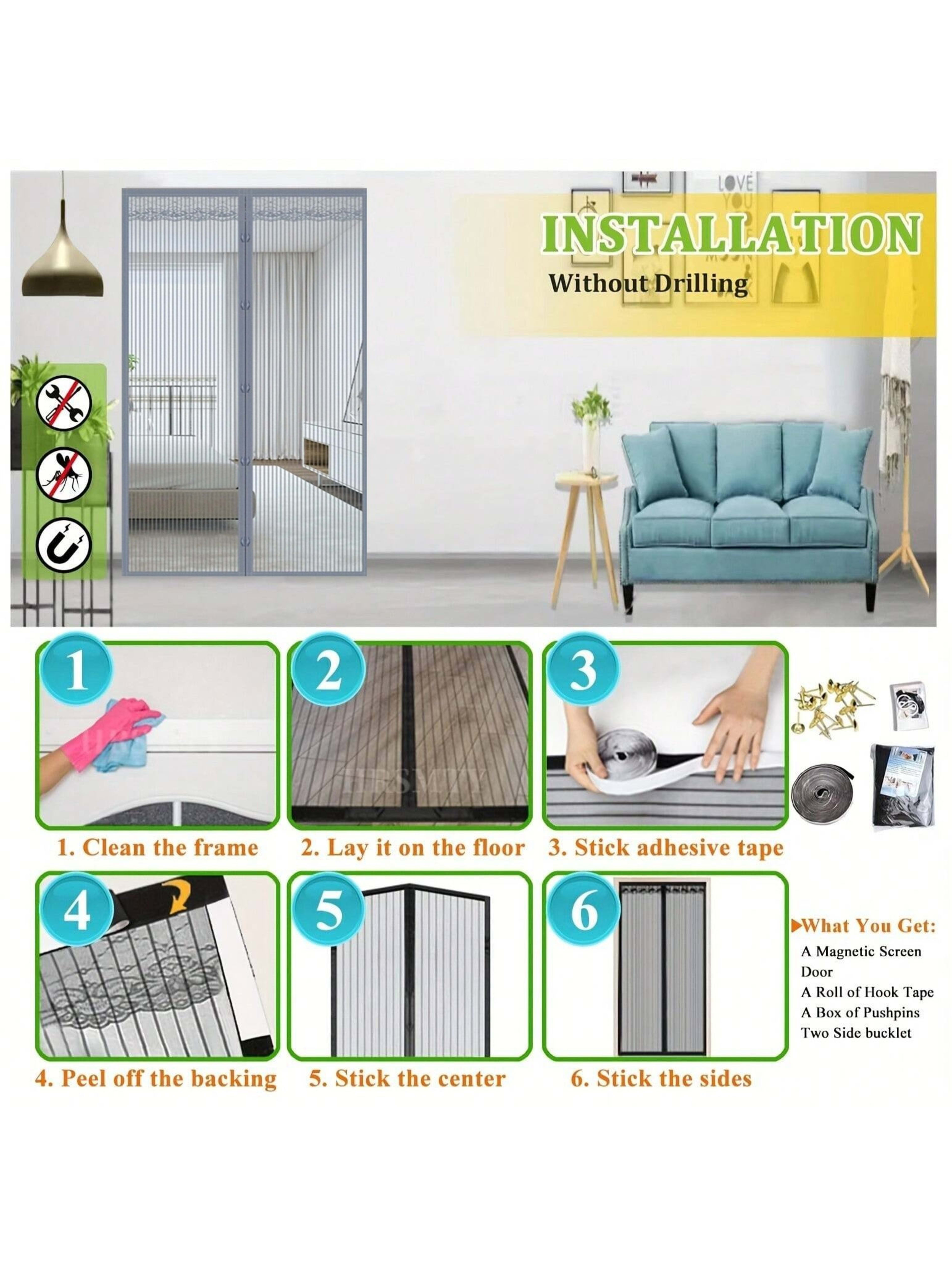 Magnetic Screen Door Curtain - Manual Or Automatic Closing Mesh, White Stripe Design, Mosquito-proof Summer Breathable P 9