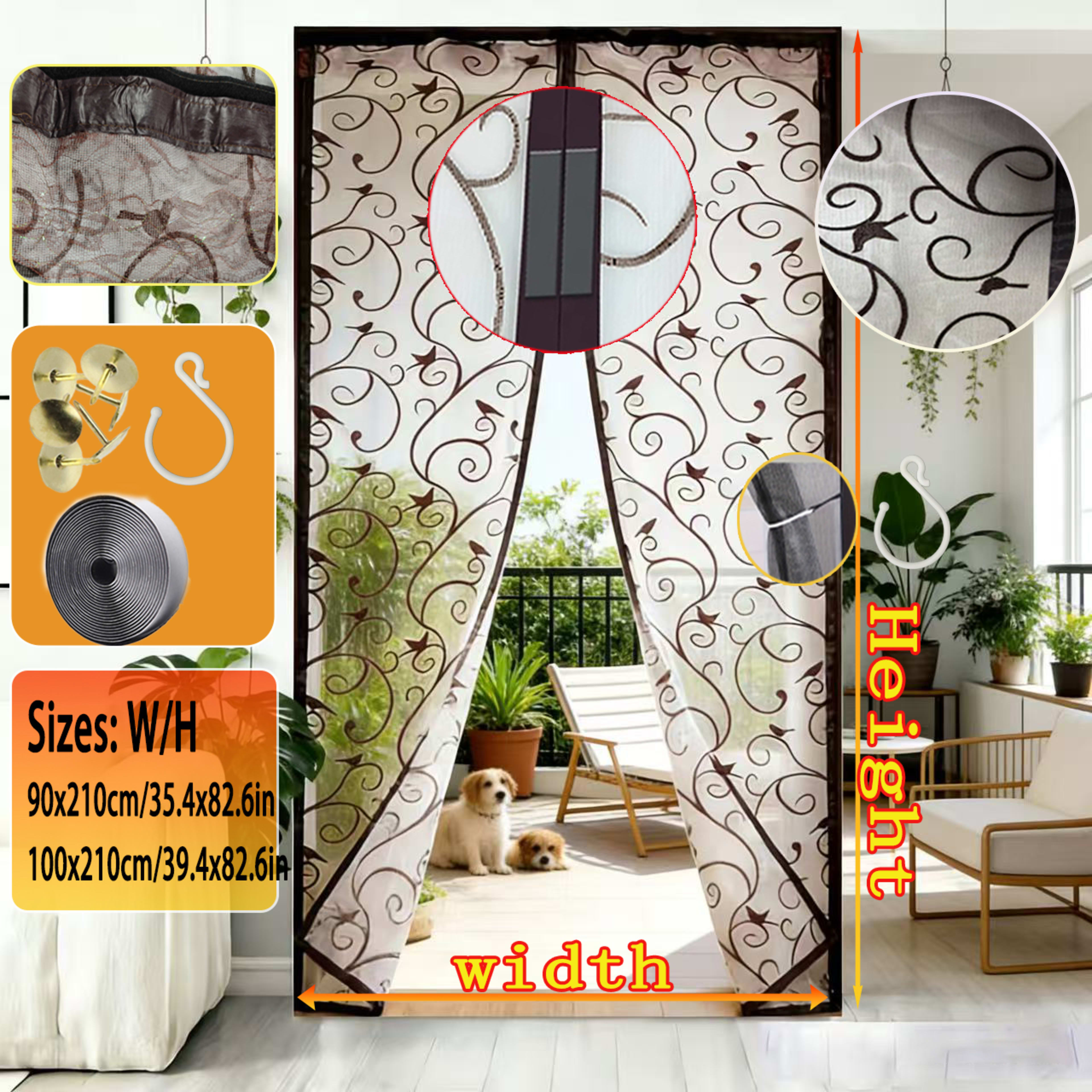 1PC Magnetic Screen Door - Made With Flocked Polyester Fibre 3D Patterned Design, Pet-friendly, Self-closing Mesh Door C