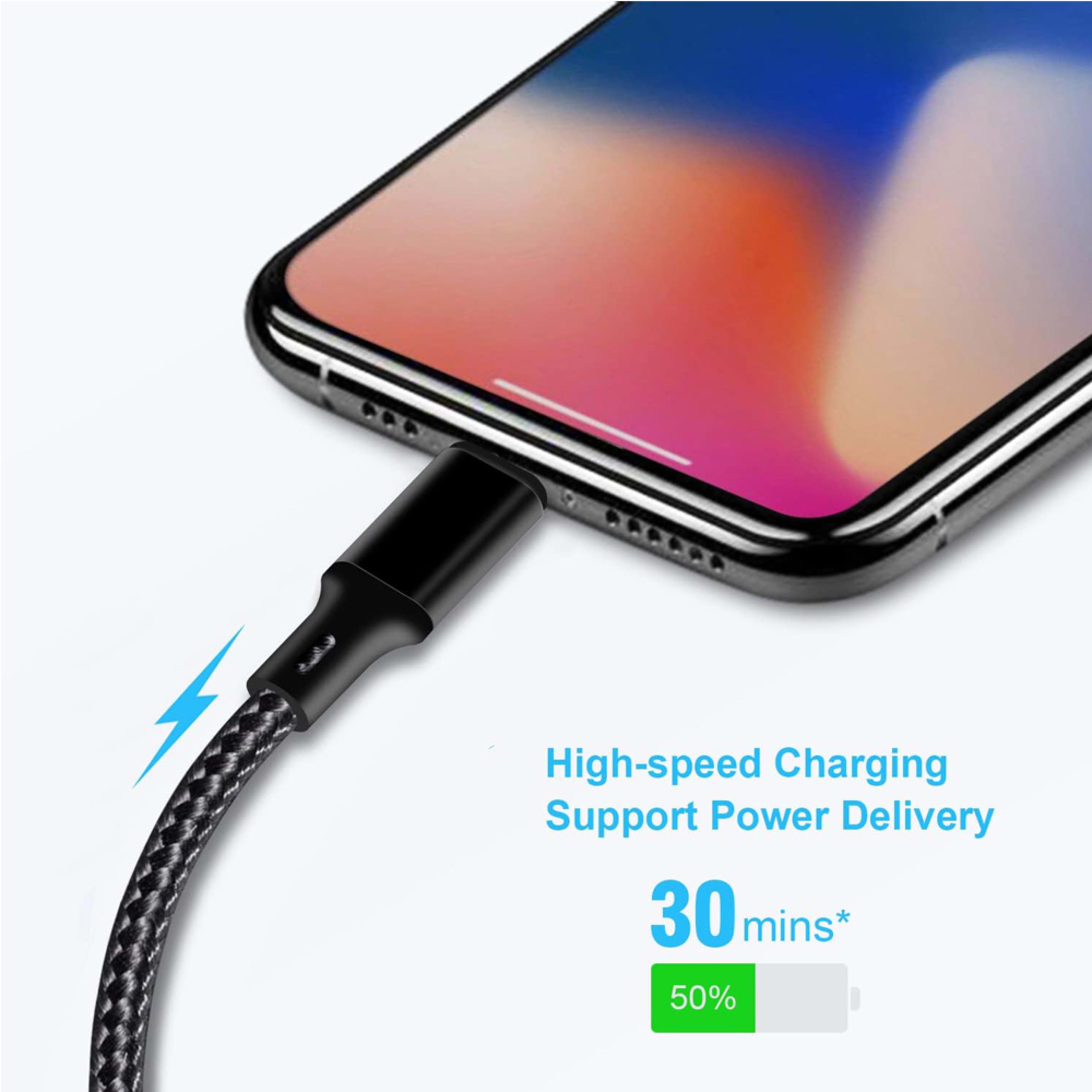 150cm 180cm USB Charging Cable A Pple MFi Certified, Nylon Braided Jacket,Black Premium Series 10