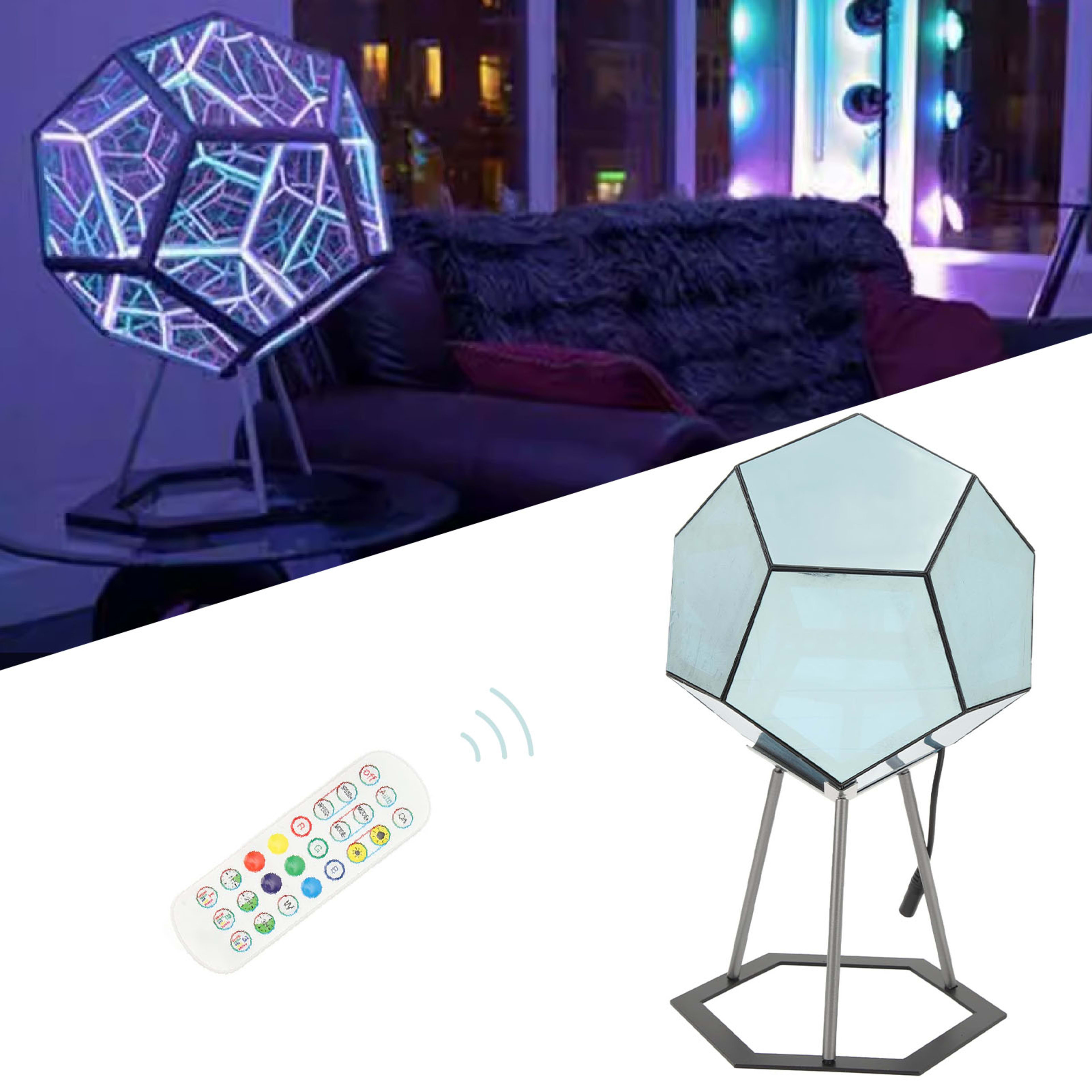 Dodecahedron Night Light Infinity Dodecahedron Color Art Light LED Night Light Lamp For Kids Room Bedroom Living Room Be 18
