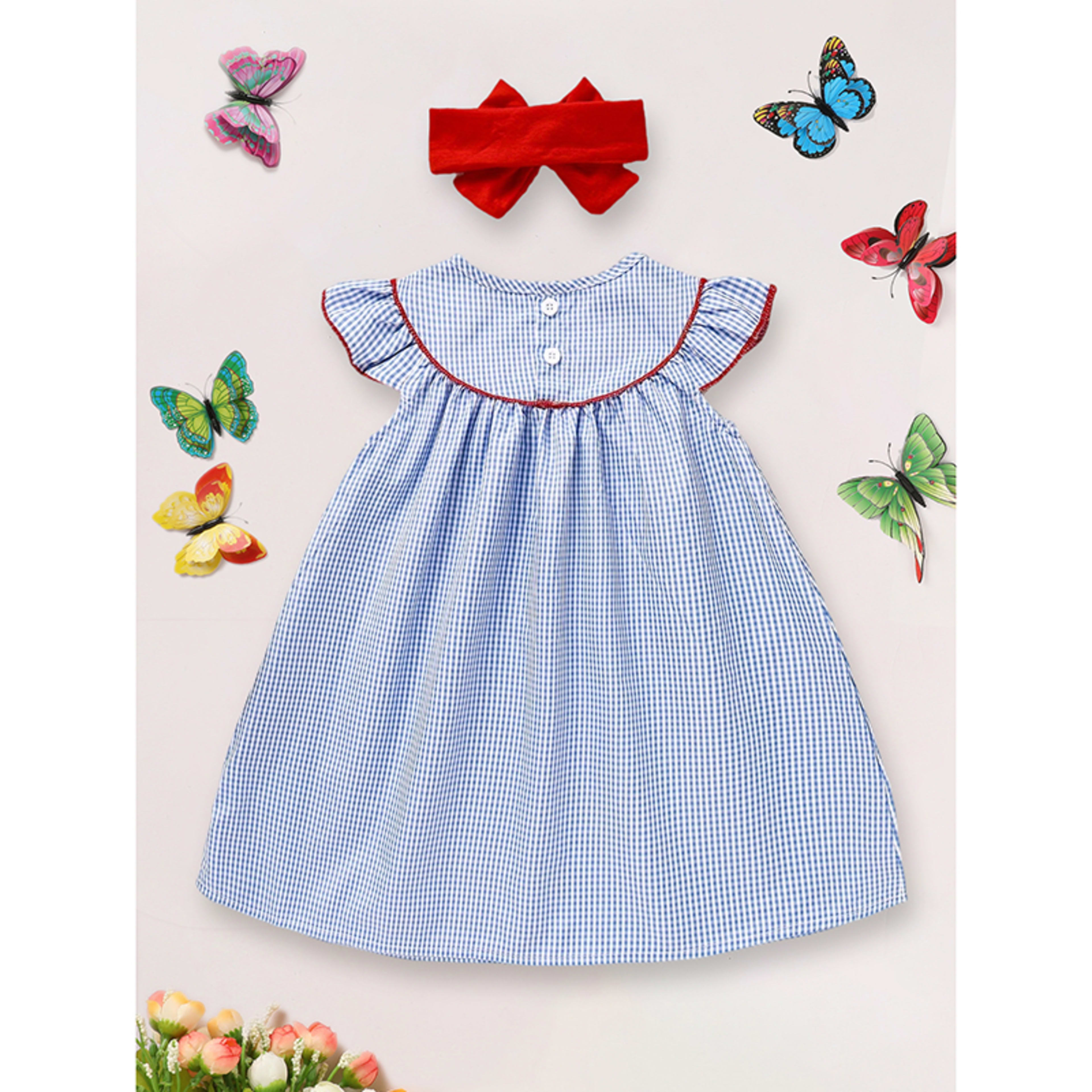 Baby Girls 4th Of July Dress Gingham American Flag White Blue Color Block Independence Day Dresses 5