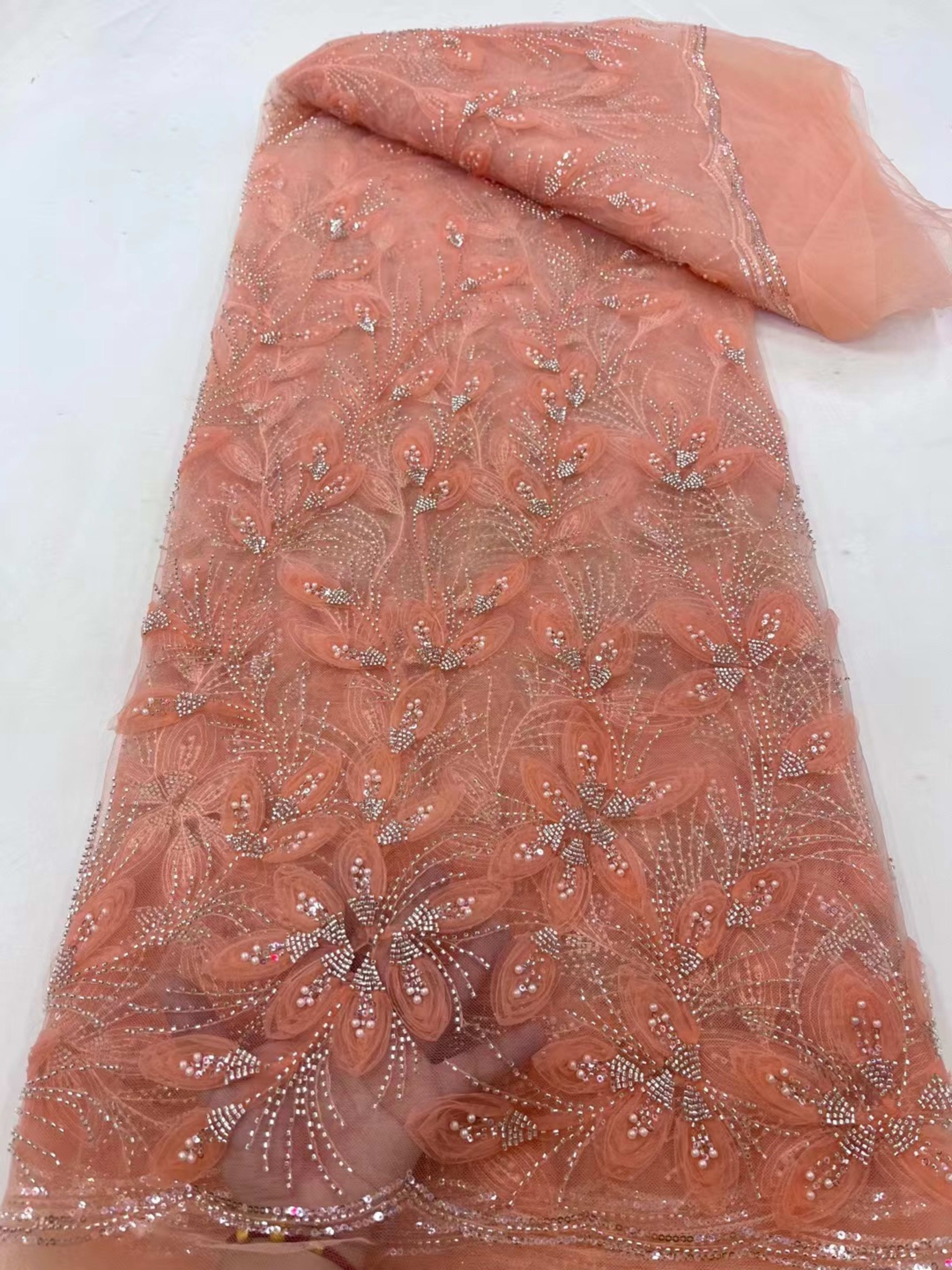 Ribbon Flower Beaded Tulle Lace Fabric Cocktail Party Occasion Evening Dress Embroidered Cloth Lace 7