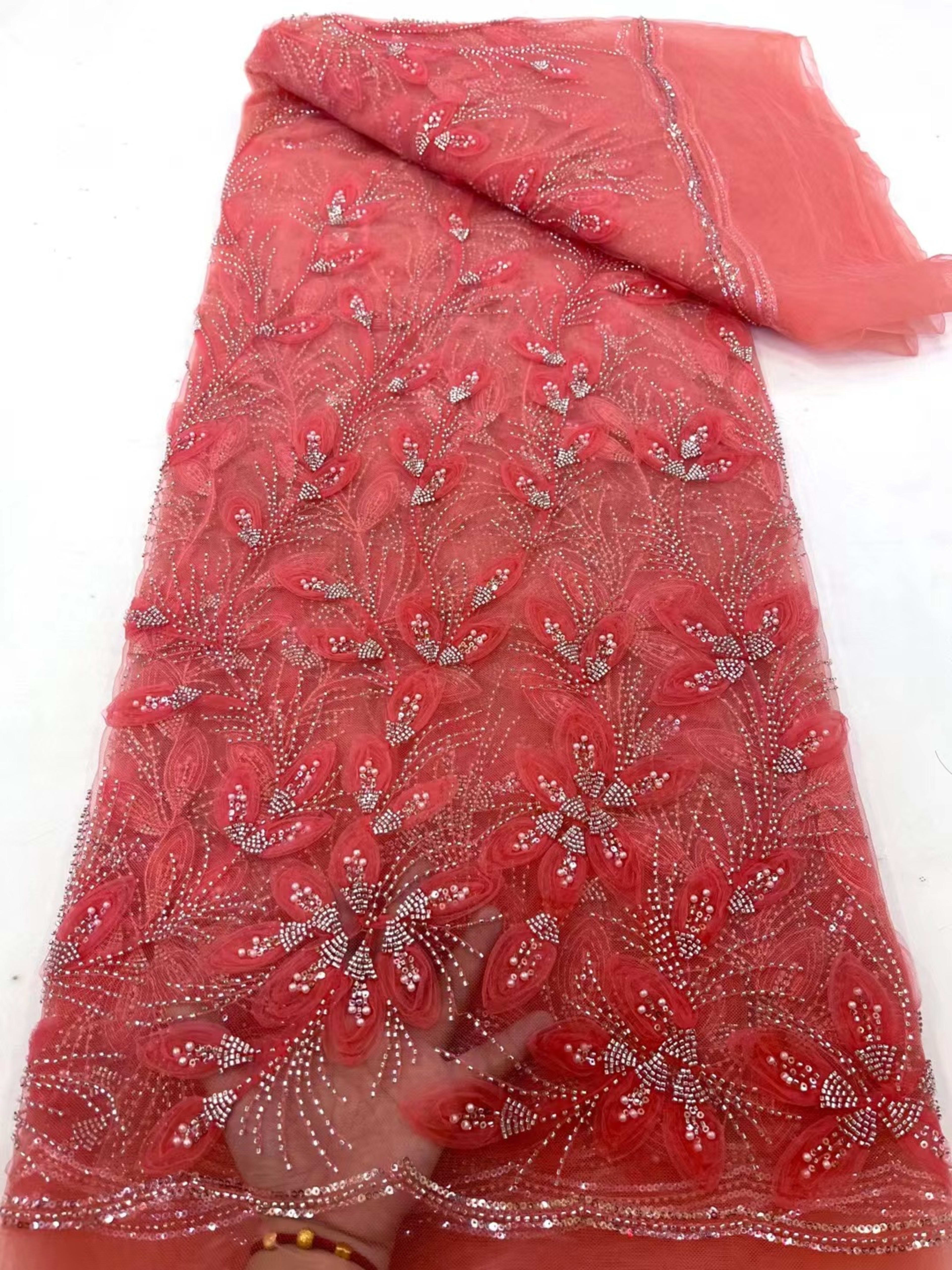 Ribbon Flower Beaded Tulle Lace Fabric Cocktail Party Occasion Evening Dress Embroidered Cloth Lace 9