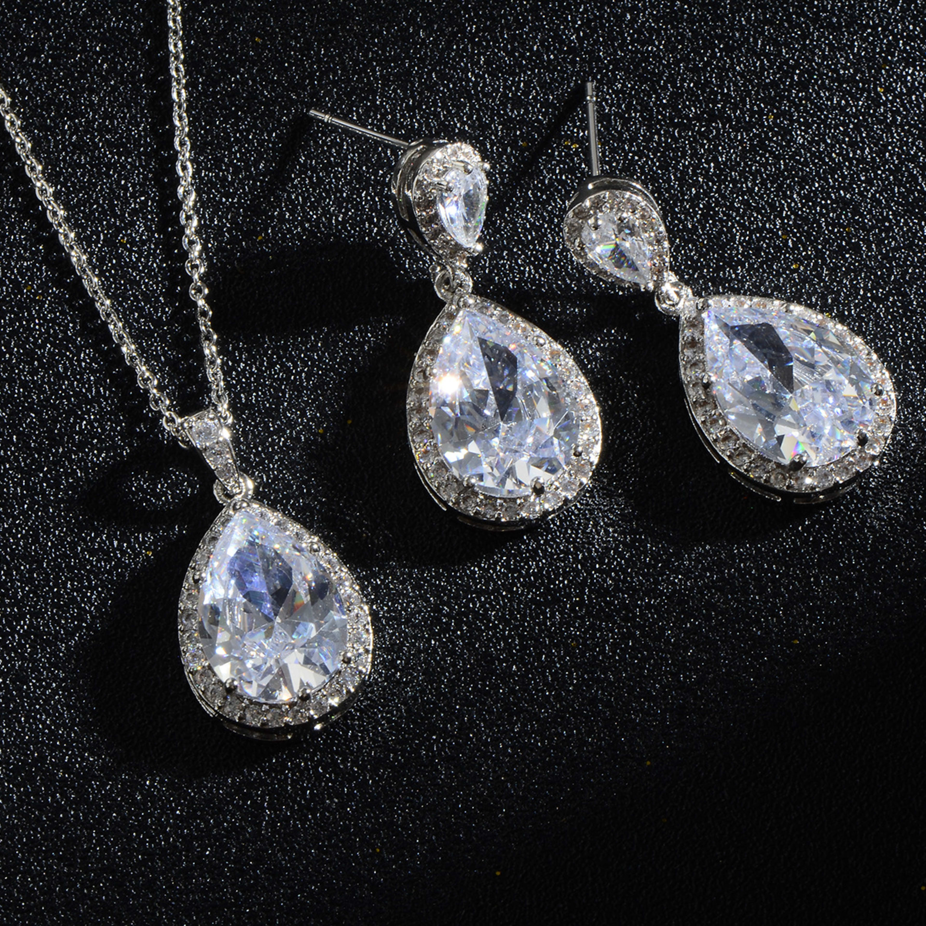Bright Big Zircon Water Drops Necklace Eardrops Suit Bride Wedding Jewelry Simple Graceful 6