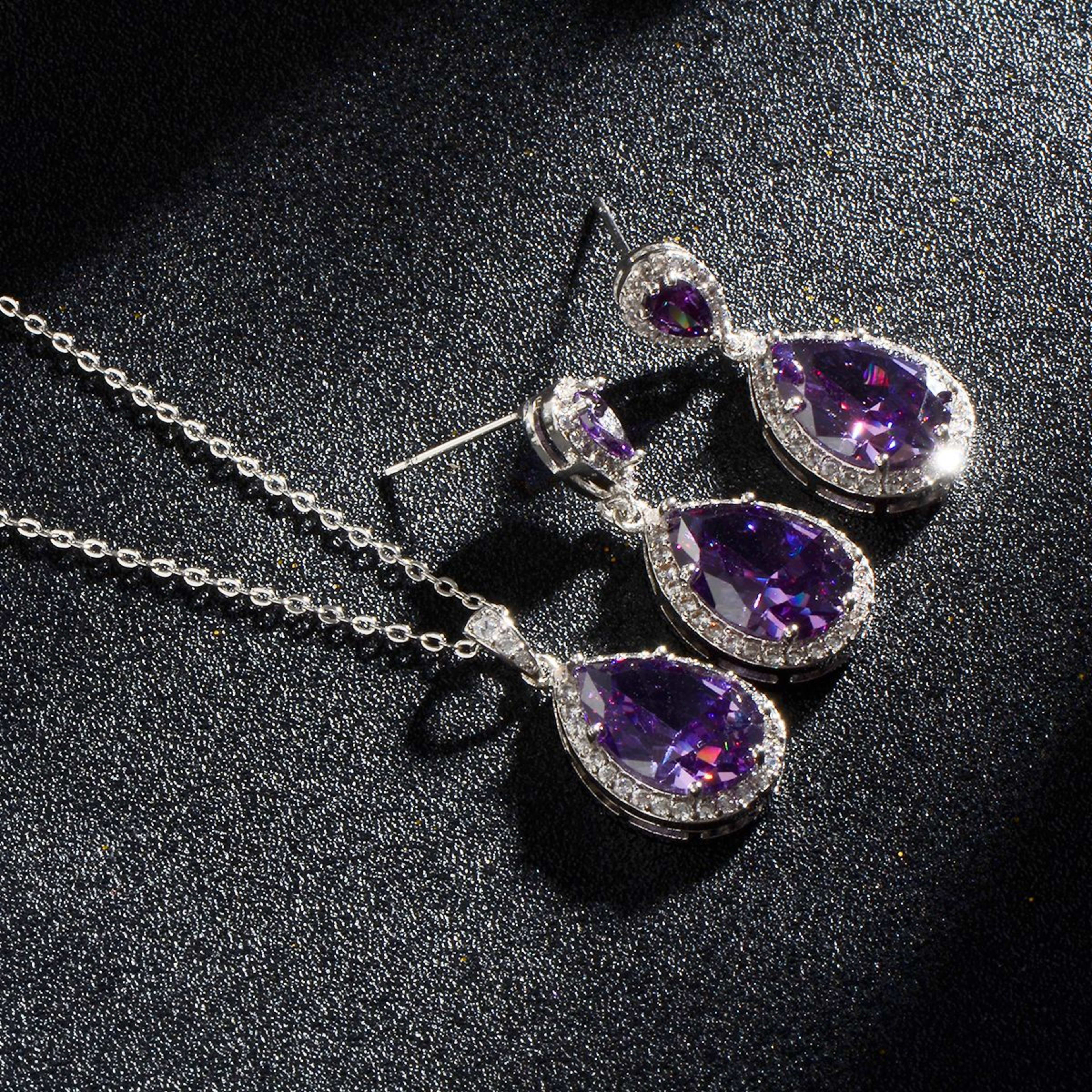 Bright Big Zircon Water Drops Necklace Eardrops Suit Bride Wedding Jewelry Simple Graceful 2
