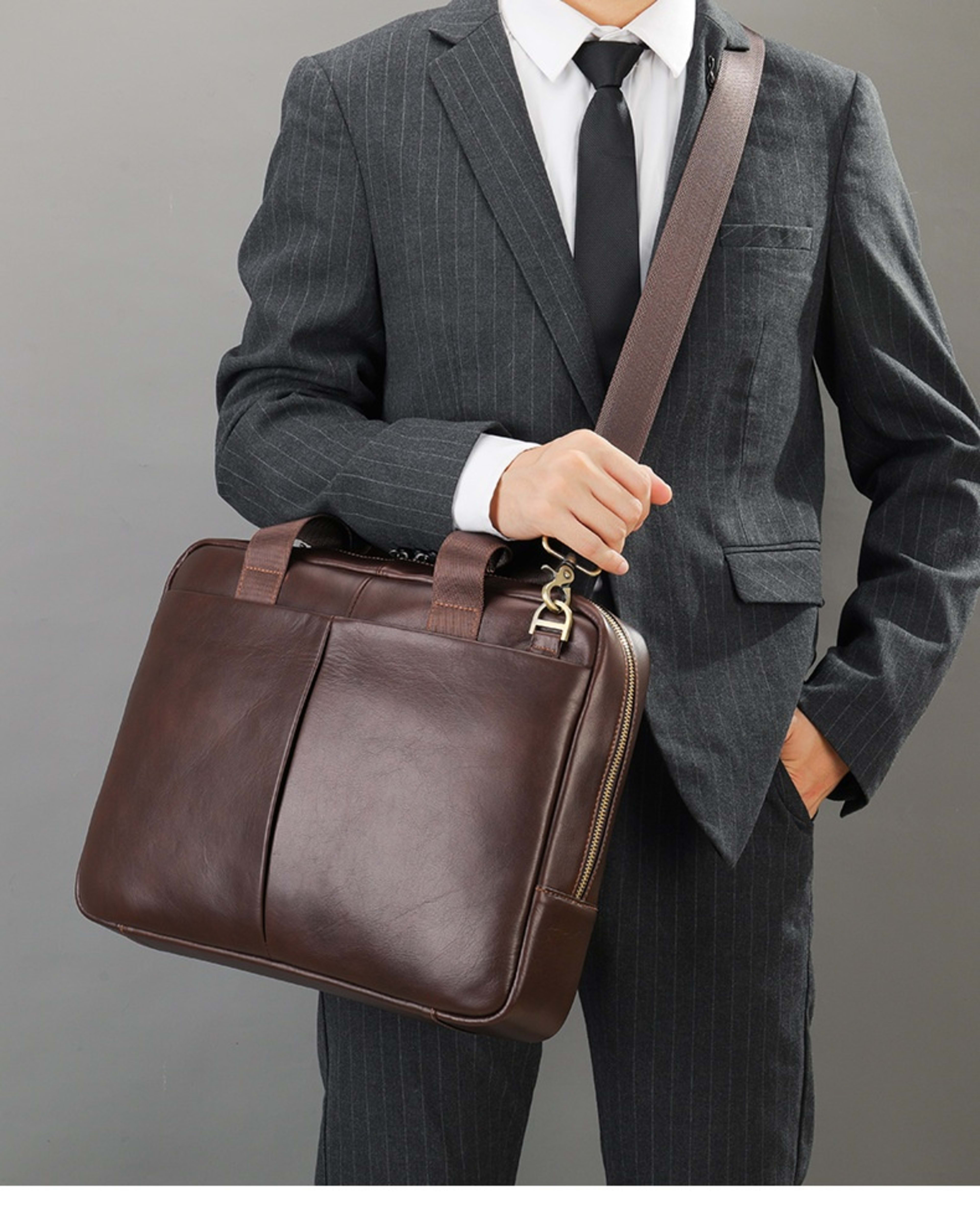 Genuine Leather Large Capacity Briefcase Men's Horizontal First Layer Cowhide Computer Storage Bag 9