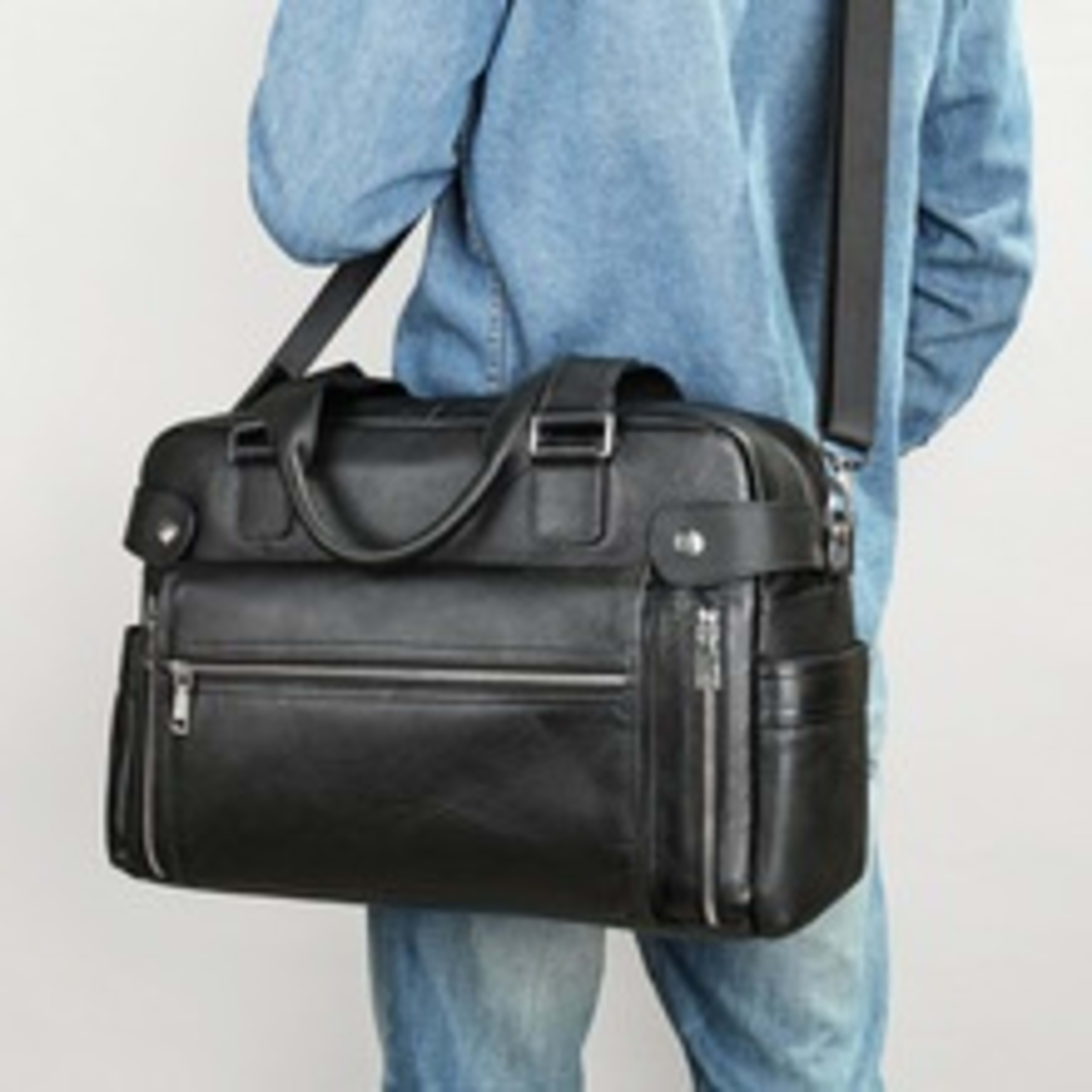Genuine Leather Large Capacity Briefcase Men's Horizontal First Layer Cowhide Computer Storage Bag 2