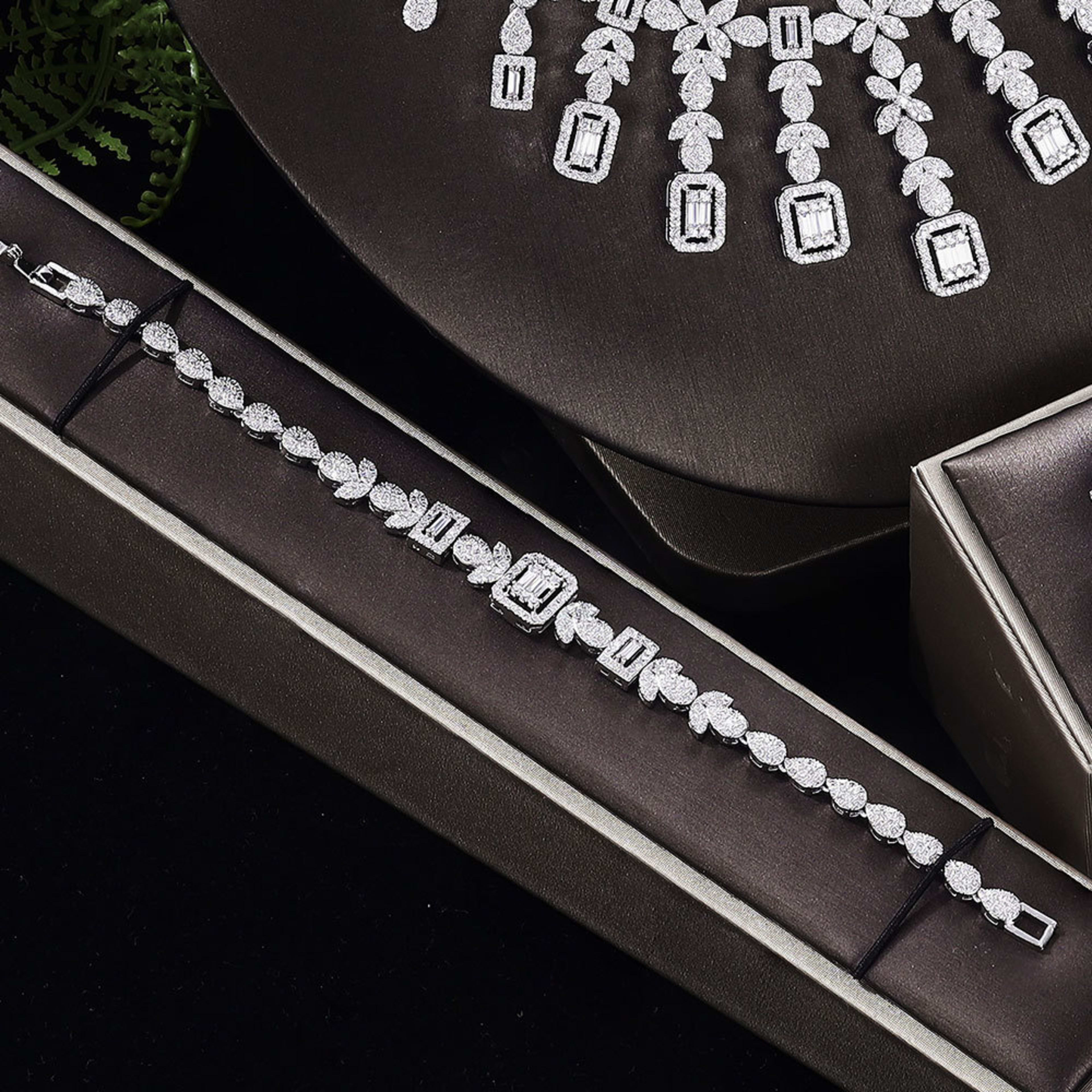 Zircon Necklace Earrings Bracelet Ring Set Of Four 1