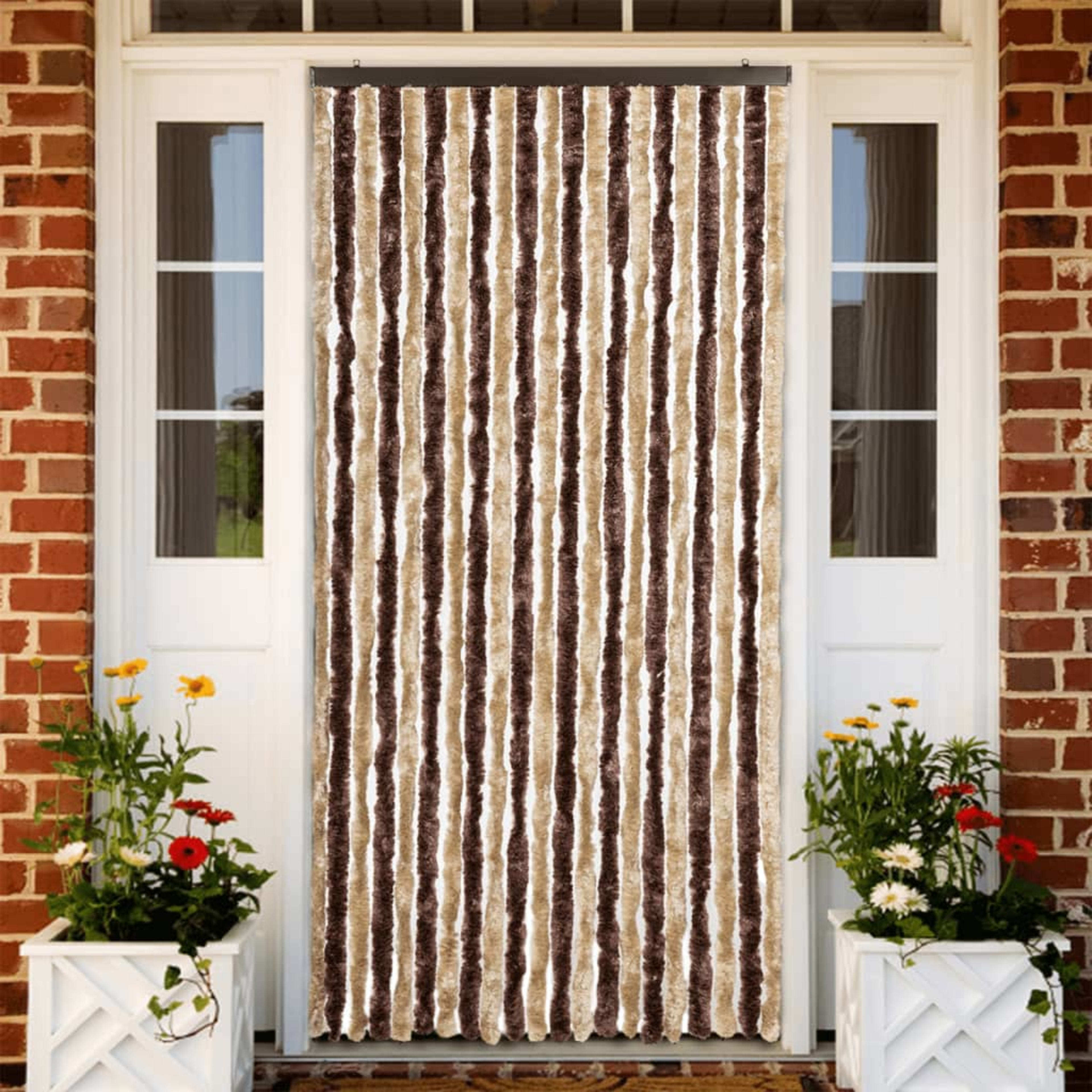 Insect Screen Curtain and Light Brown Chenille   Insect Screen Curtain and 1