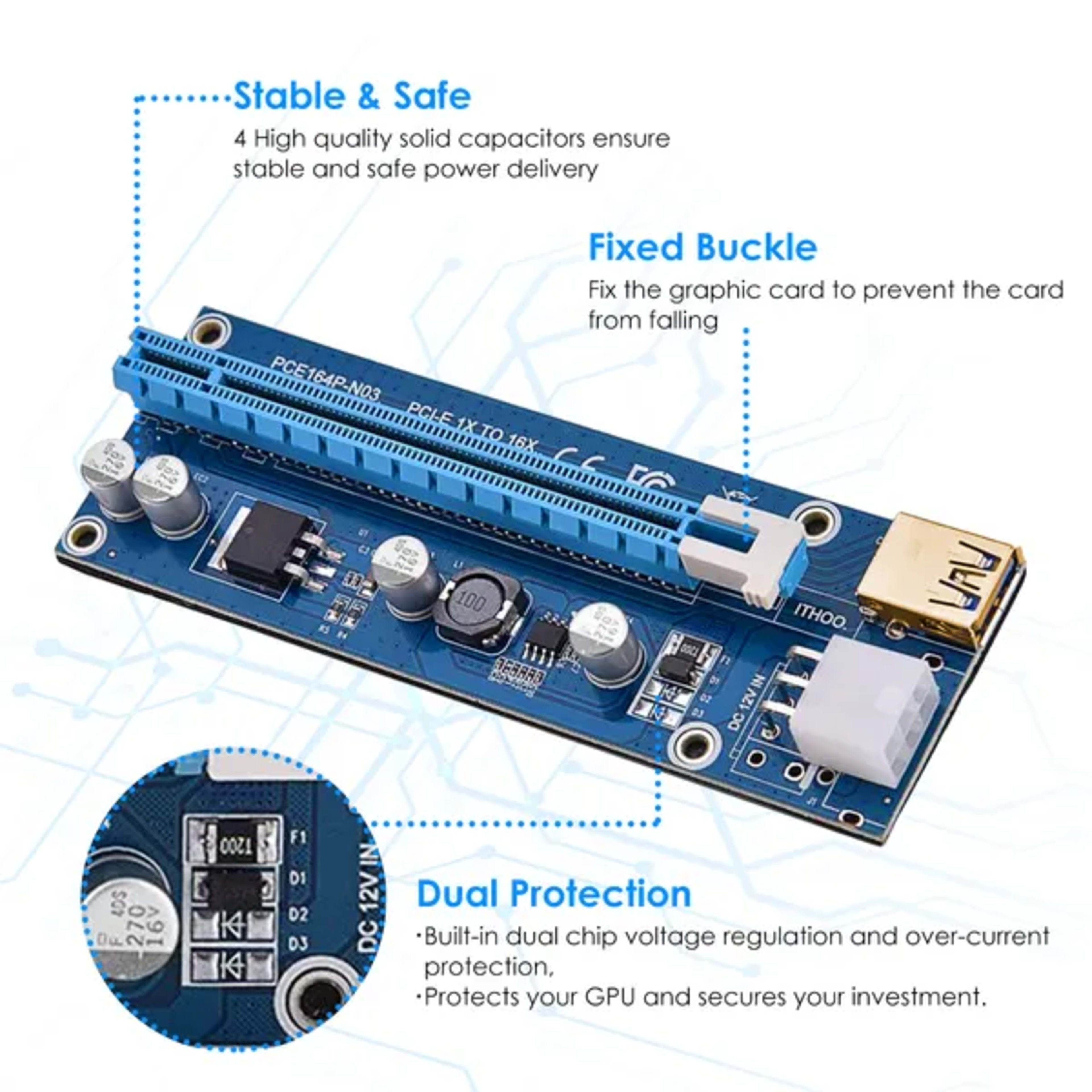 5Sets PCI-E PCI Express Risers GPU Mining Powered Riser Adapter Card W/ 23.62in USB 3.0 Cable MOLEX To SATA 5