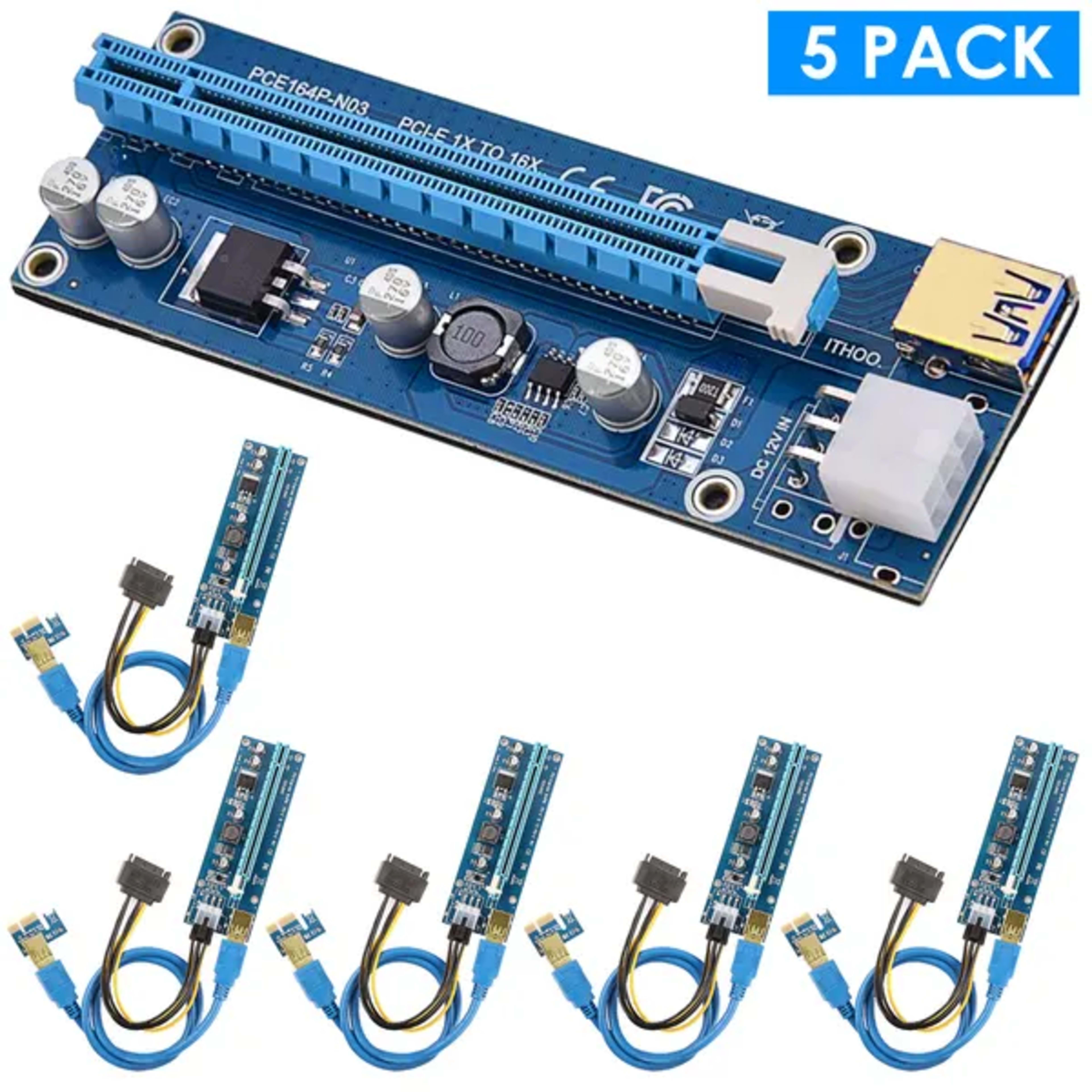5Sets PCI-E PCI Express Risers GPU Mining Powered Riser Adapter Card W/ 23.62in USB 3.0 Cable MOLEX To SATA 4
