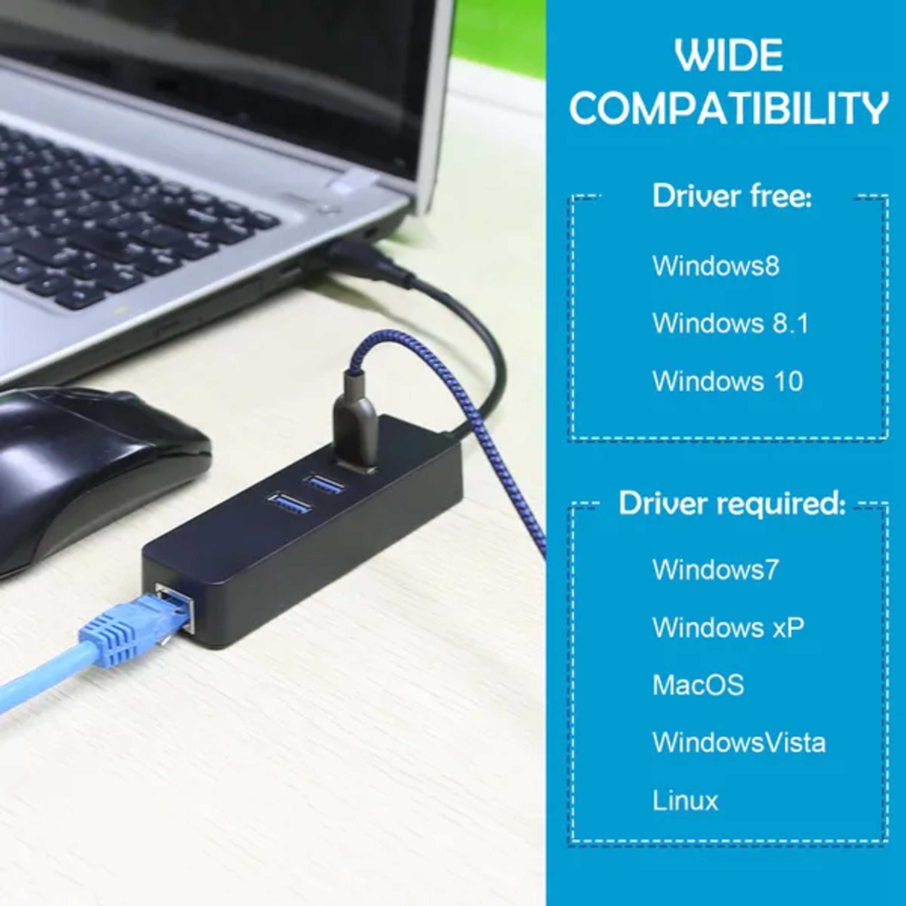 3 Ports USB 3.0 Hub Gigabit Ethernet Adapter 10/100/1000 Mbps Converter LAN RJ45 Wired USB Network Adapter 3