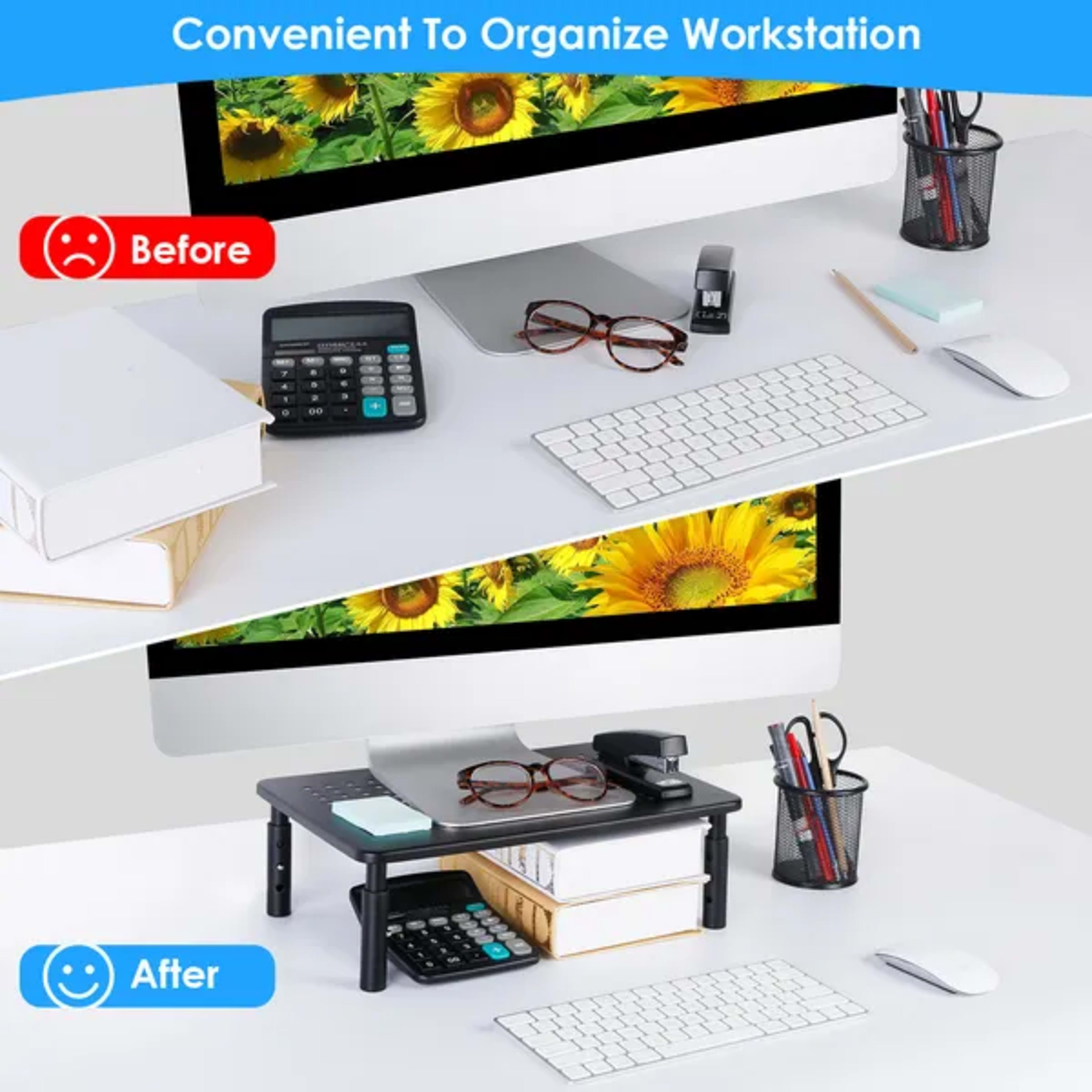 Monitor Stand Riser 3 Height Adjustable Desk Riser Organizer With Ventilation Holes 2