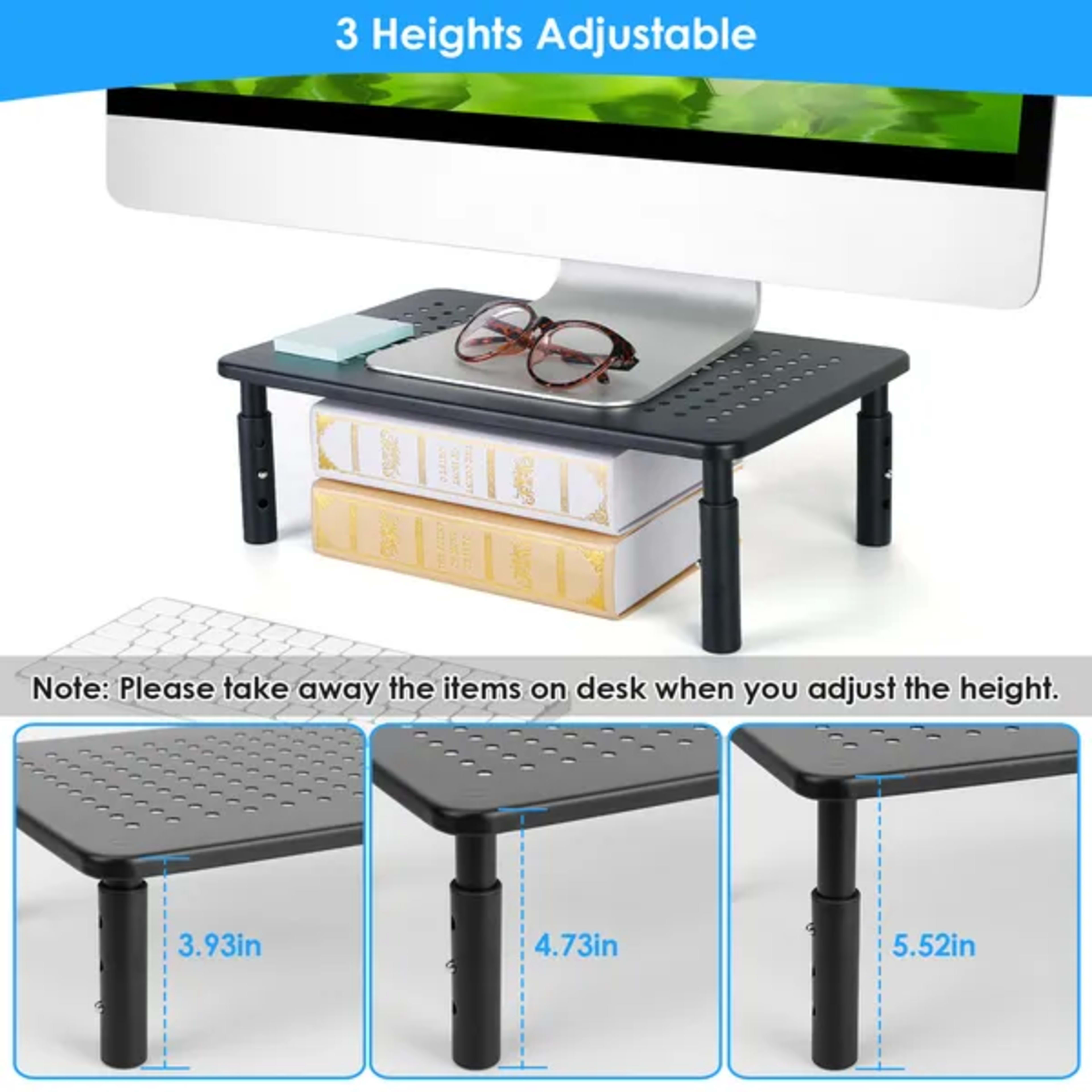Monitor Stand Riser 3 Height Adjustable Desk Riser Organizer With Ventilation Holes 4