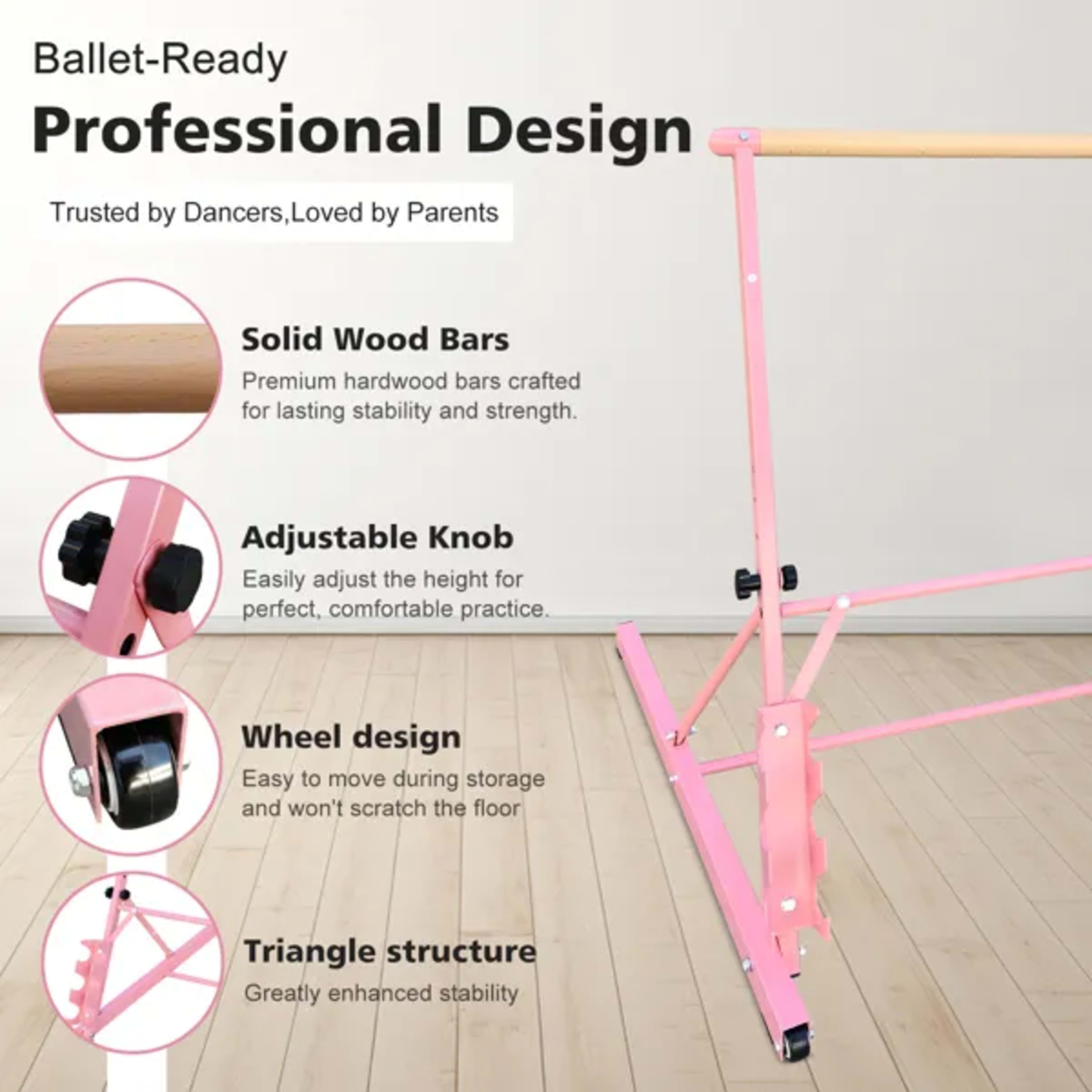 3.5FT Solid Wood Ballet Barre With Adjustable Range Of 31.5-39.5 Inches For Dance Practice 6