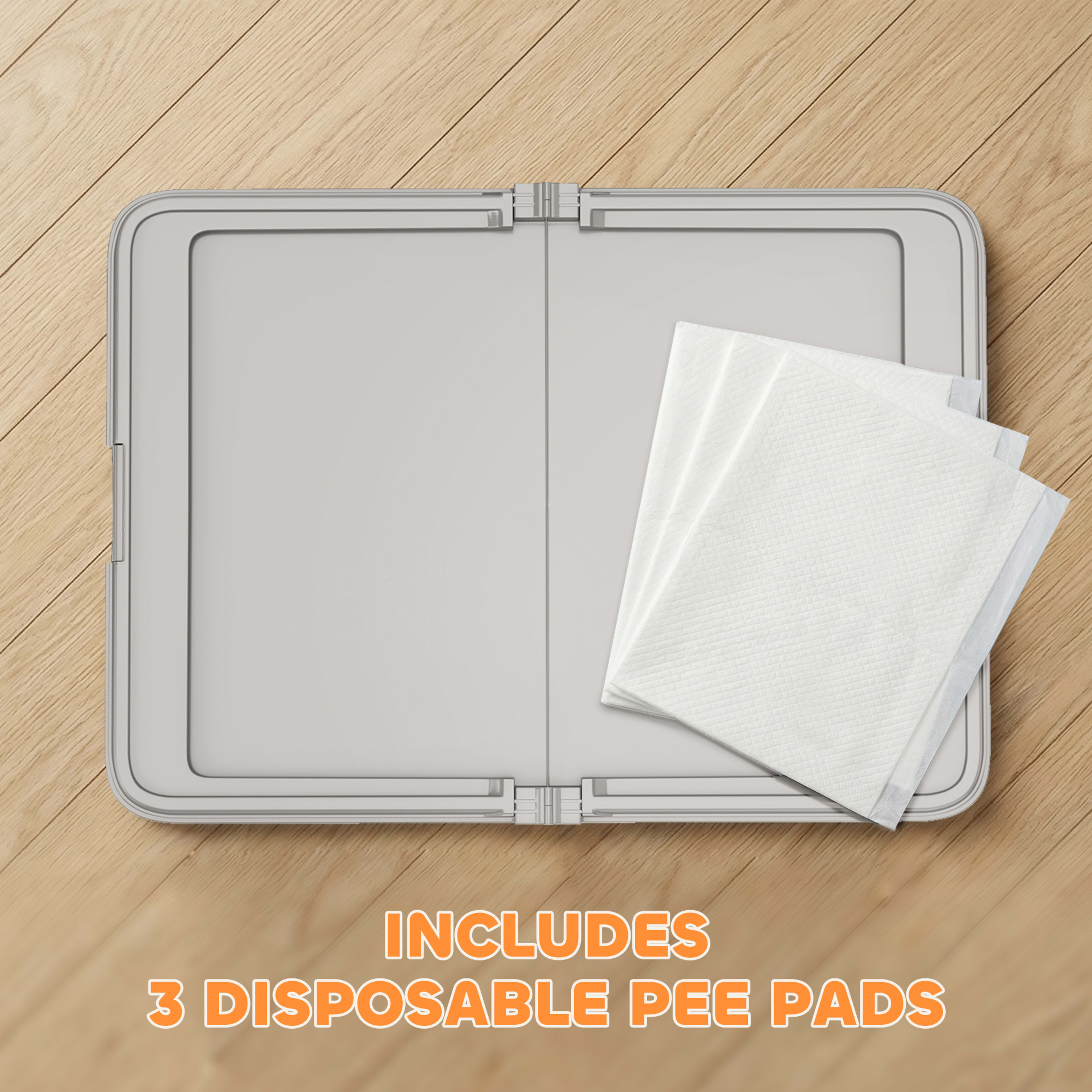 Pee Pad Holder Foldable Dog Litter Box with 3 Disposable Pads, 33.9" x 24.4", Gray 3