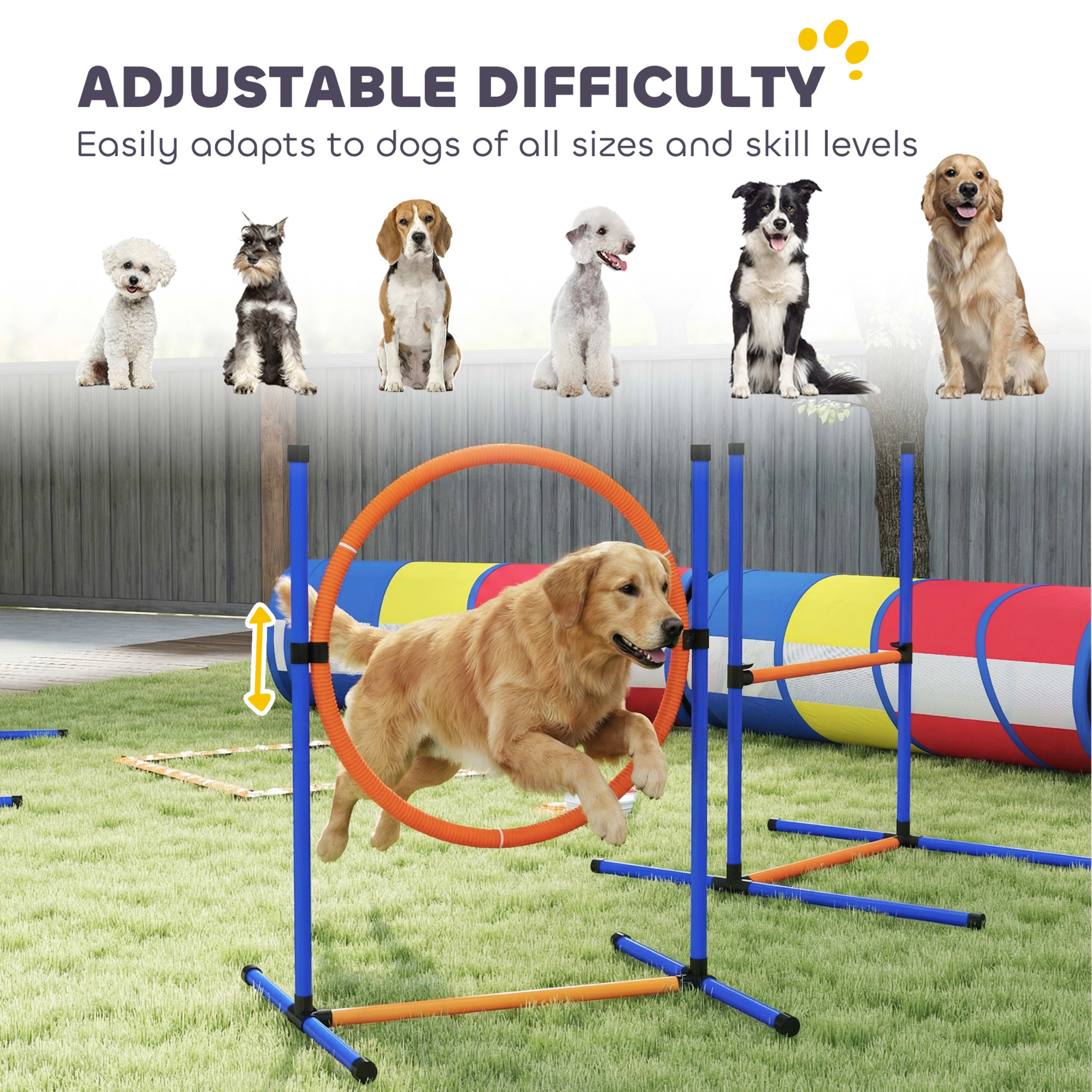 Dog Agility Training Equipment, 12-Piece Dog Obstacle Course with Adjustable Hurdle & Ring, 4 Tunnels, Weave Poles 7